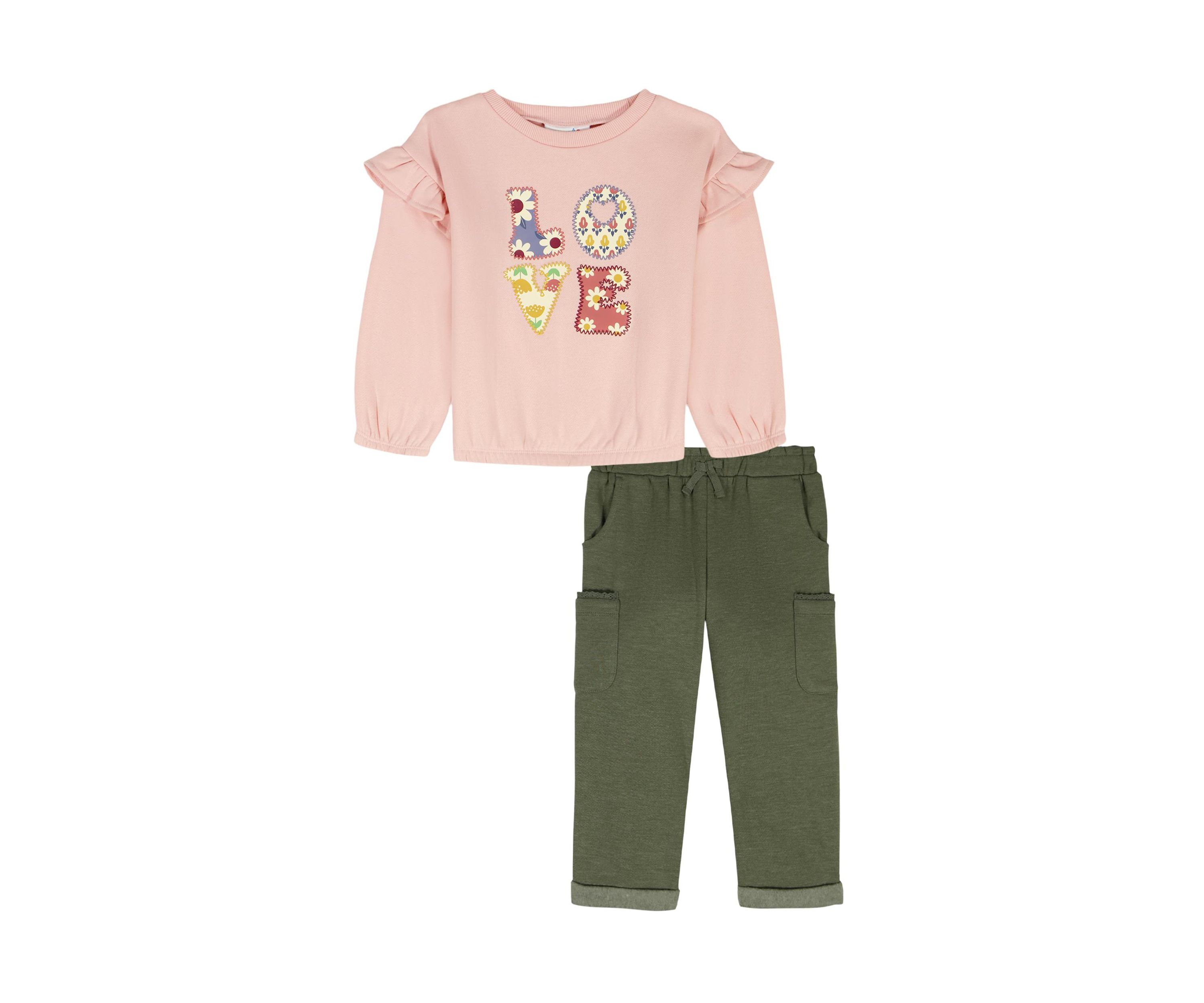Toddler Girls Two Piece Graphic Sweatshirt and Cargo Pants Set