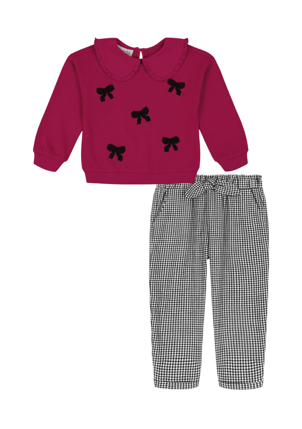 Toddler Girls Bow Collared Top and Elastic Pant Set 