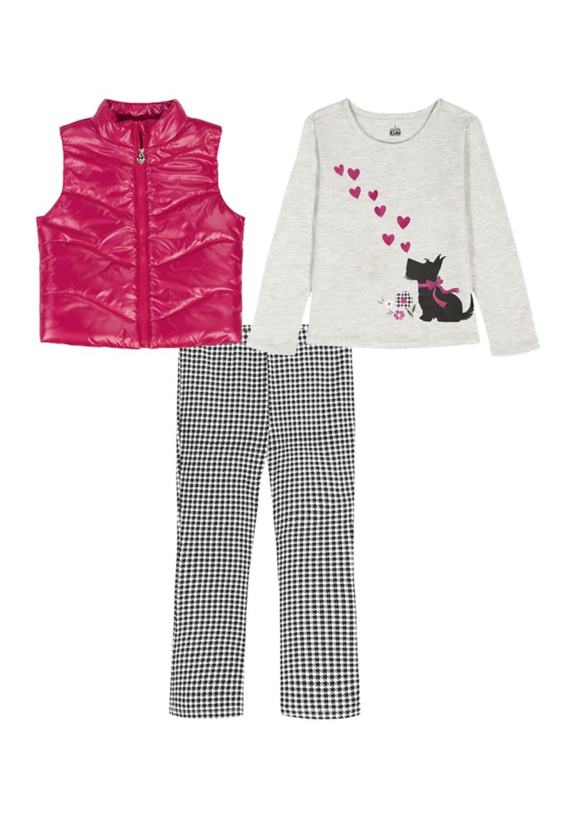 Toddler Girls 3-Piece Quilted Glossy Vest Set