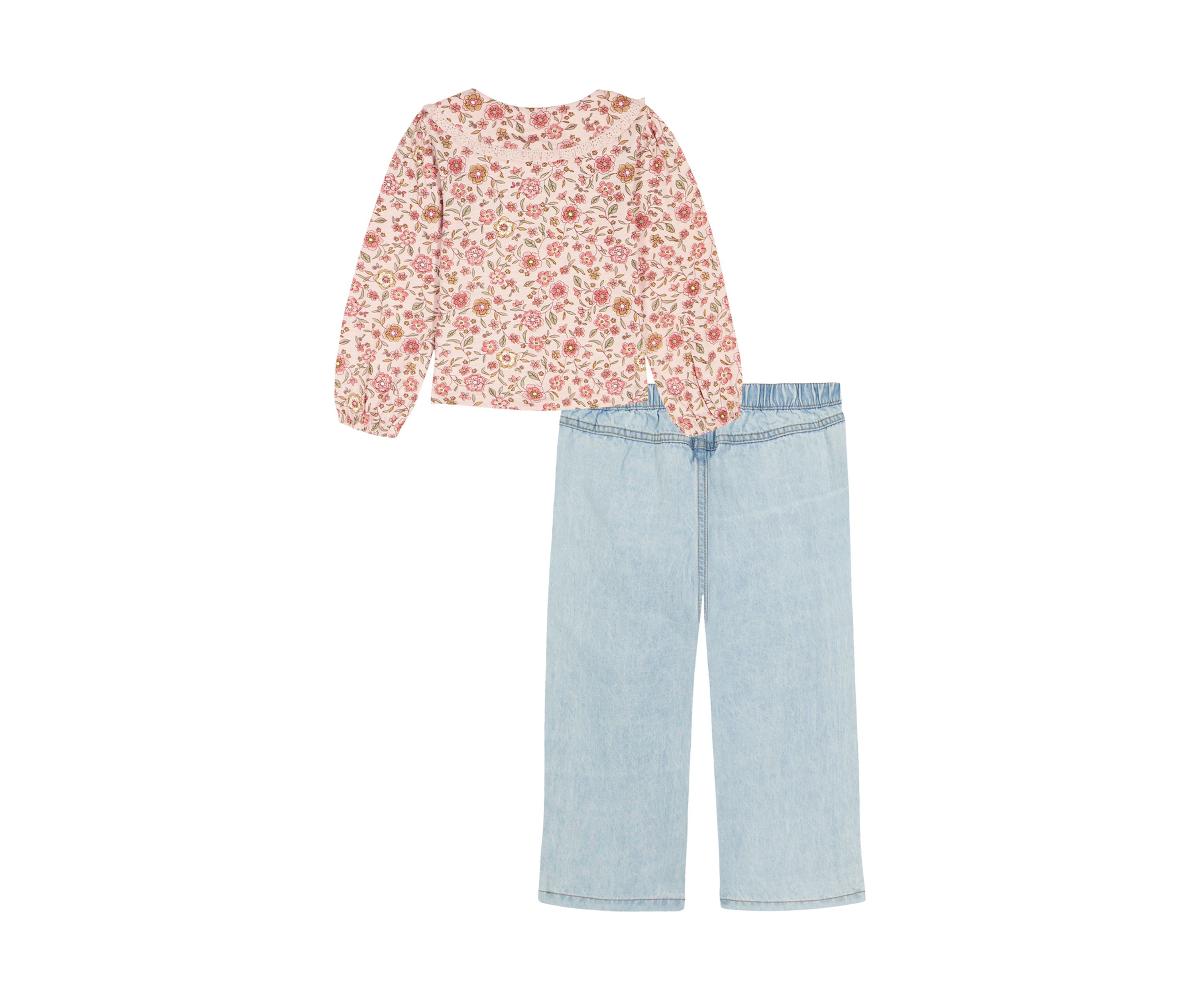 Toddler Girls Knit Top and Two Piece Denim Set