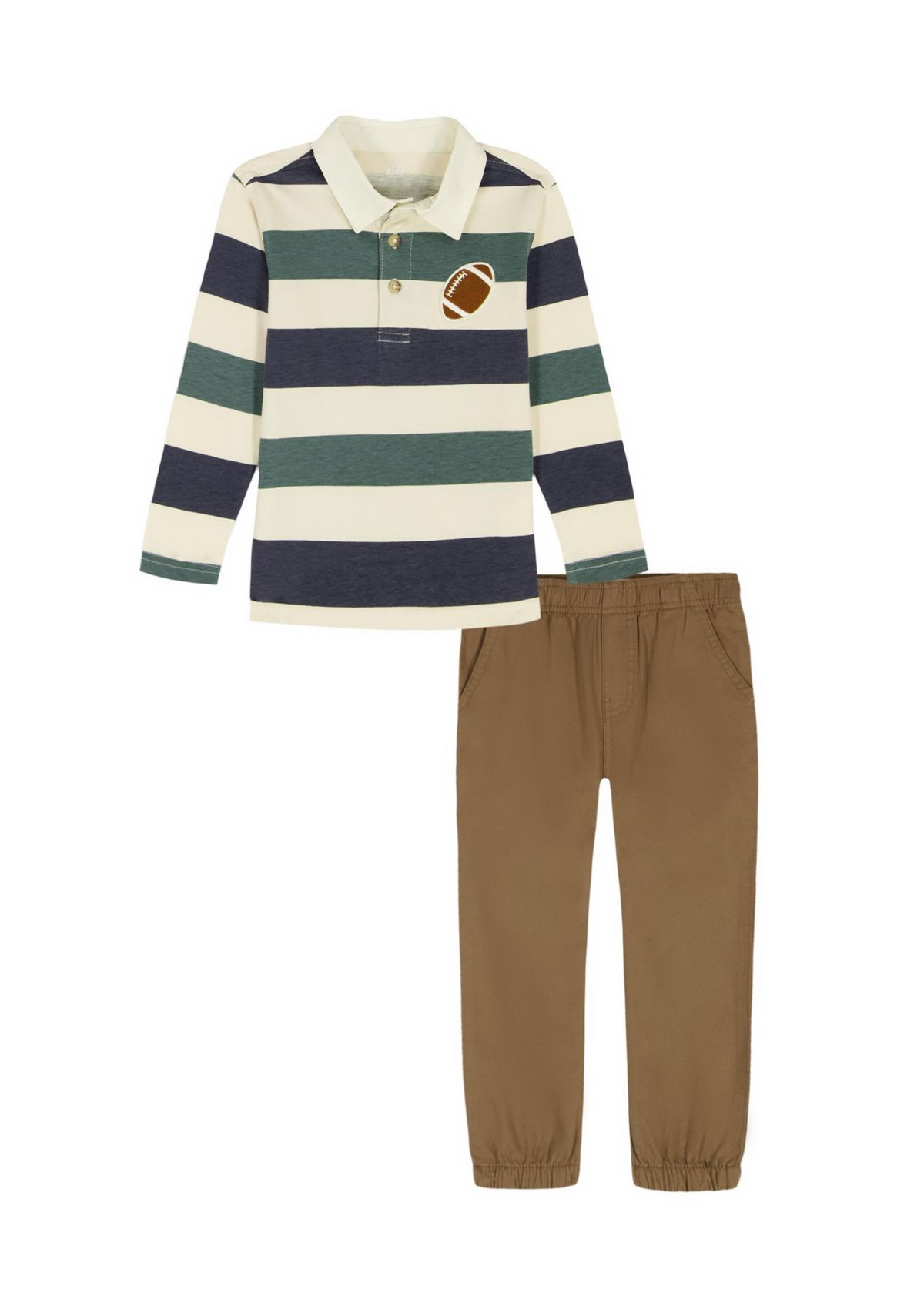 Toddler Boys Long Sleeve Knit Polo Shirt and Woven Pants Set
