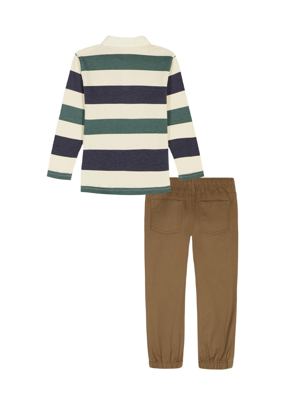 Toddler Boys Long Sleeve Knit Polo Shirt and Woven Pants Set