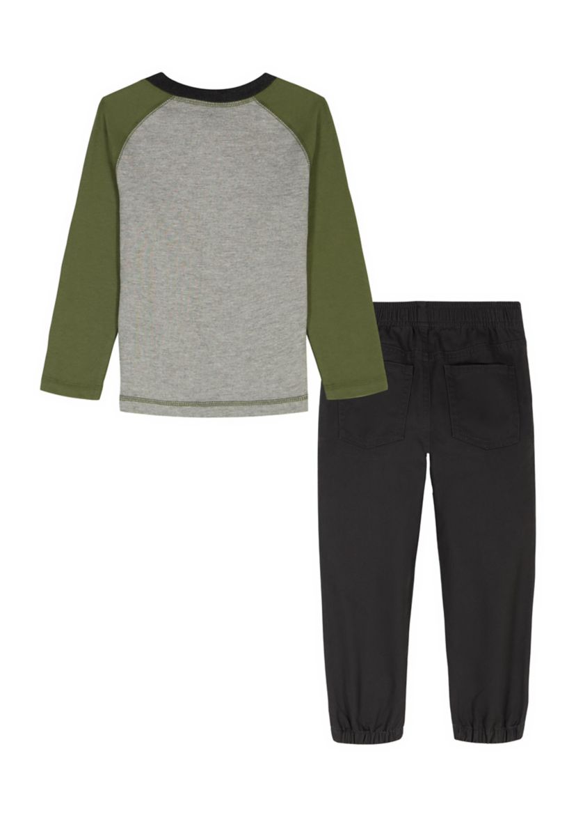 Baby Boys Henley T-Shirt and Woven Pants Set