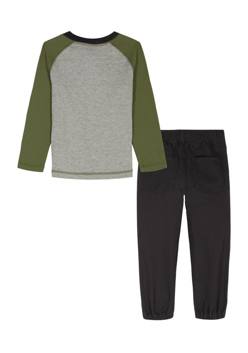 Toddler Baby Boys Henley T-Shirt and Woven Pants Set