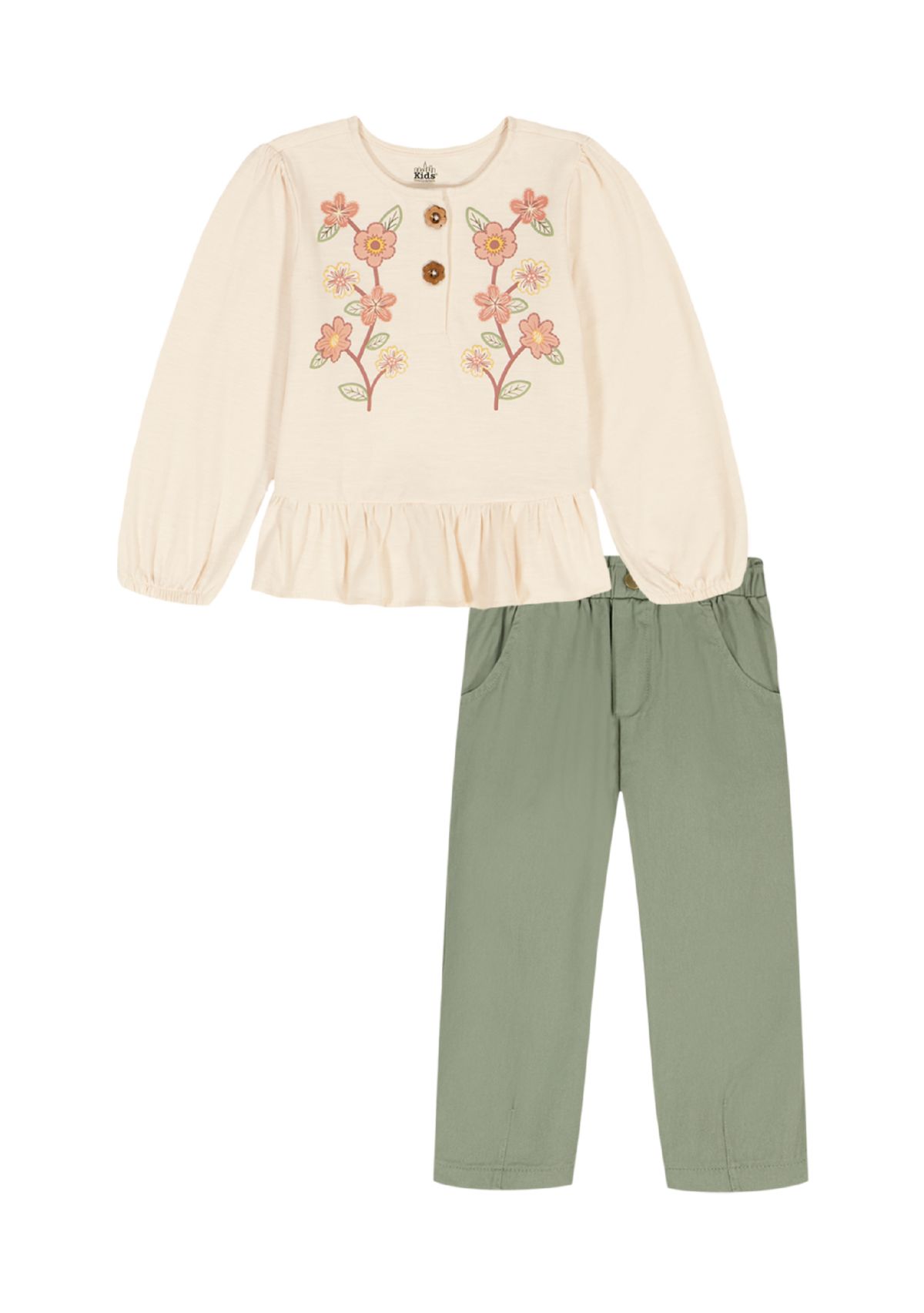 Baby Girls 2-Piece Knit Twill Top & Pant Set