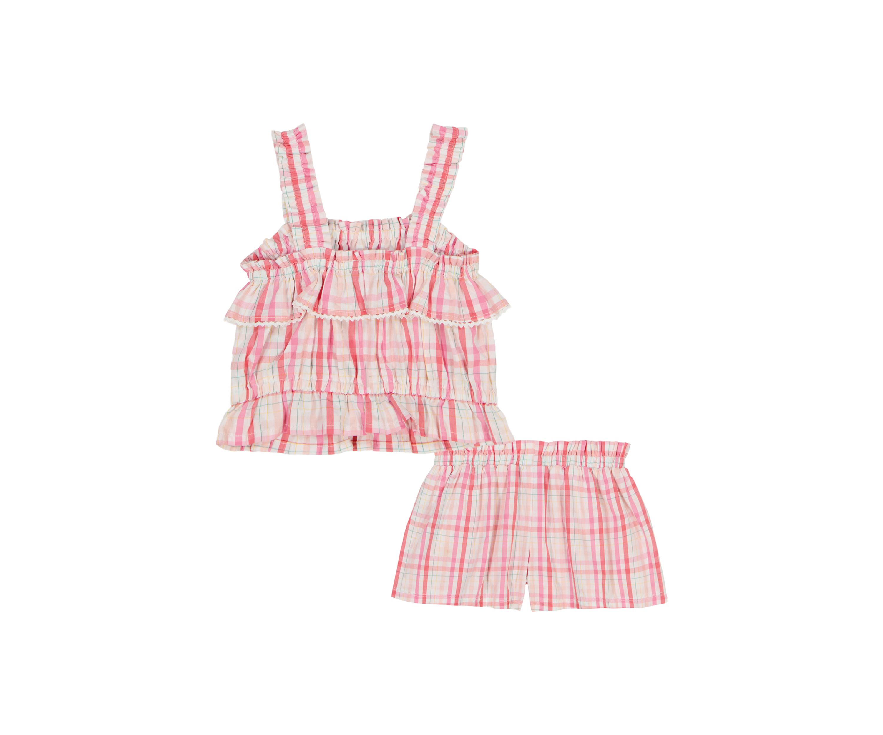 Toddler Girls Strawberry Plaid Printed Top and Shorts Set