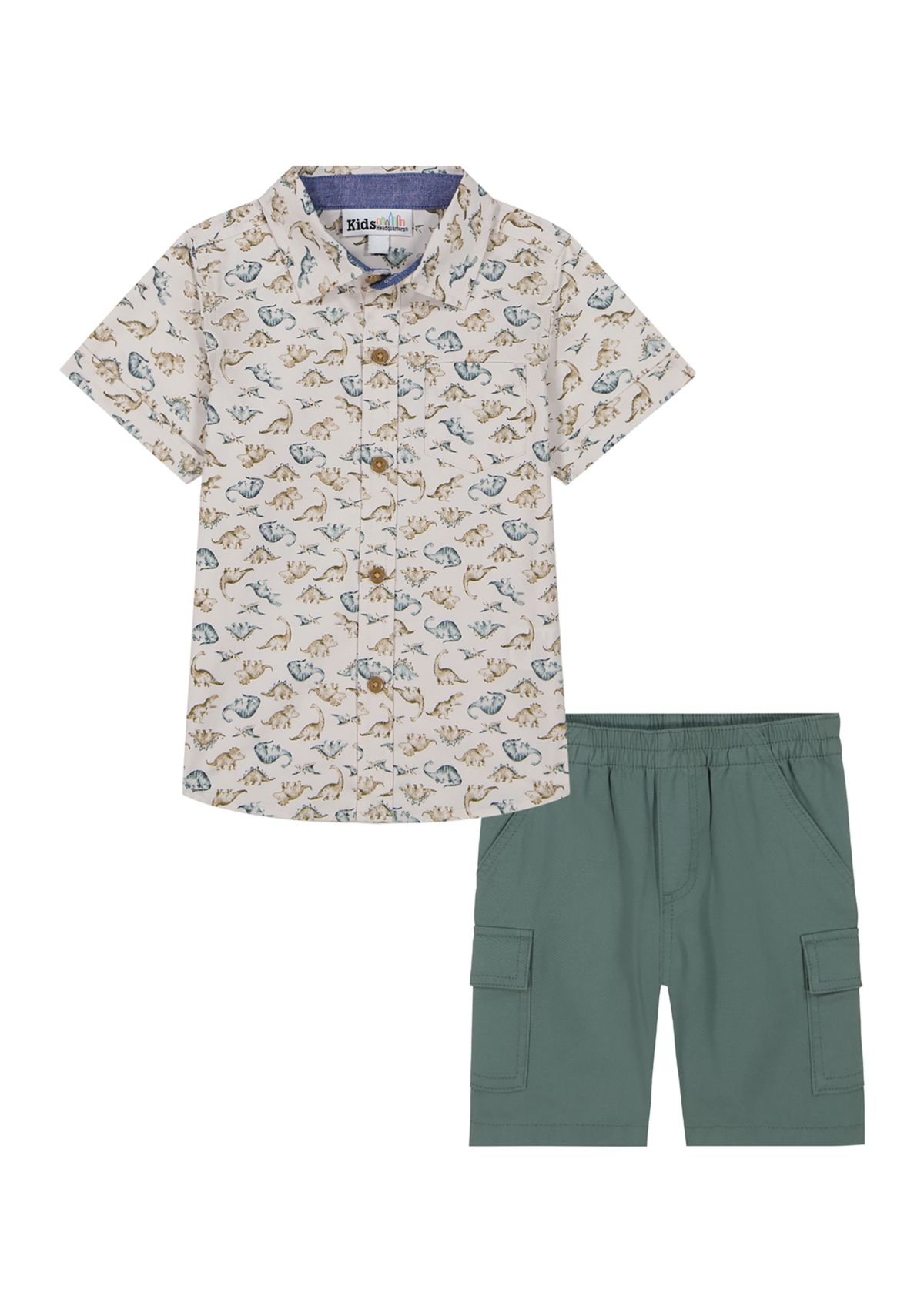 Toddler Boys Dinosaur Printed Shirt and Cargo Shorts Set