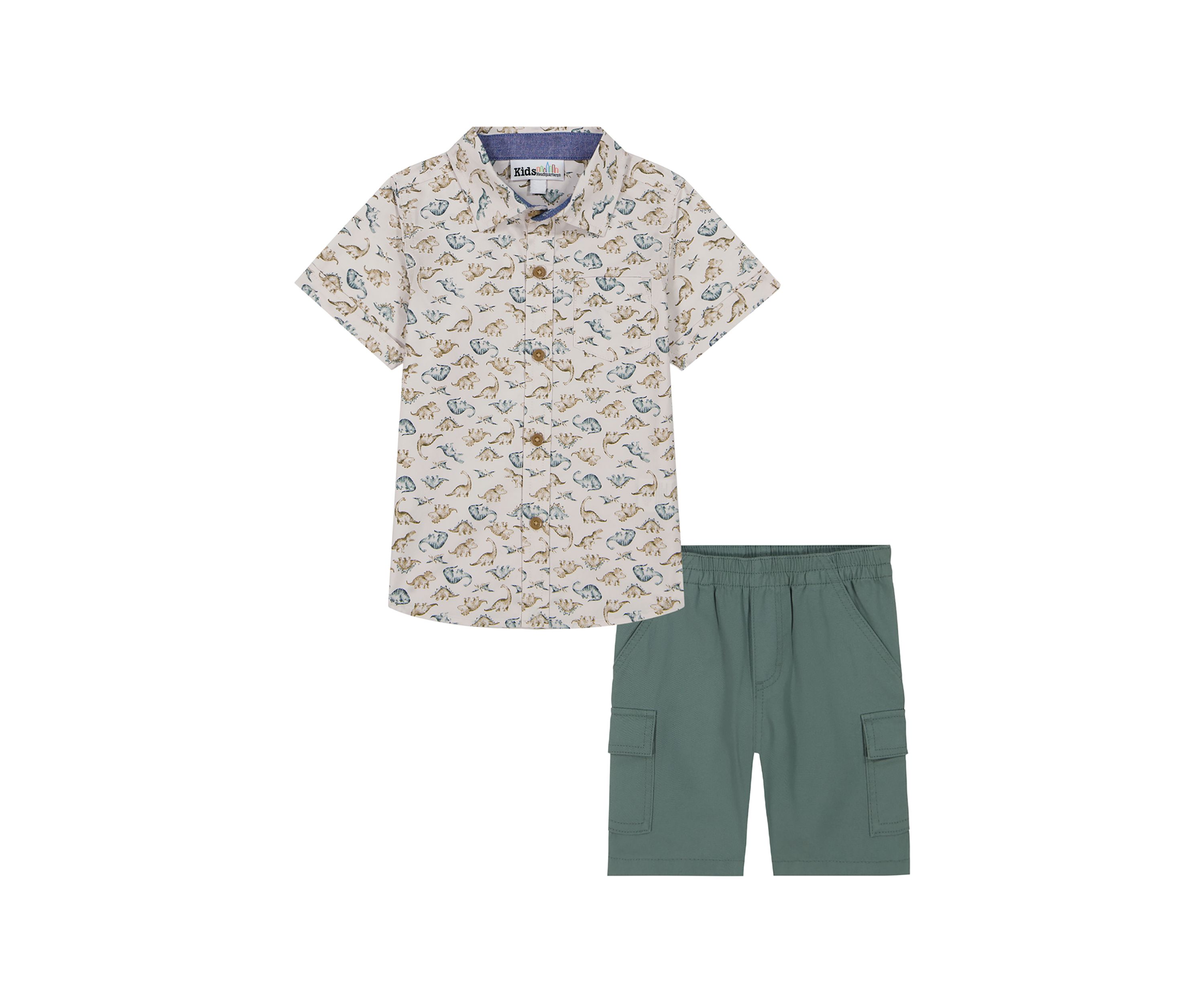 Toddler Boys Dinosaur Printed Shirt and Cargo Shorts Set