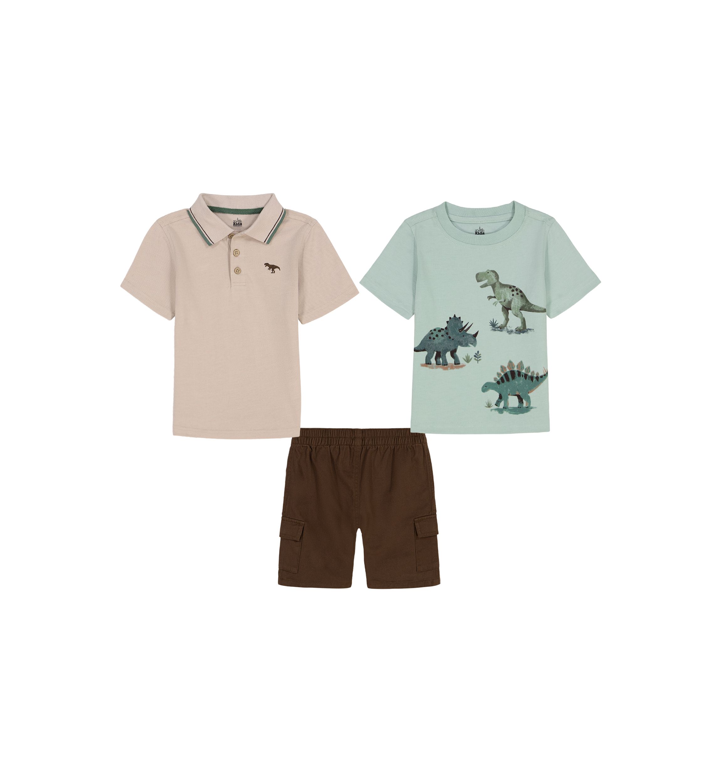 Toddler Boys Three Piece Dinosaur Graphic T-Shirt and Shorts Set