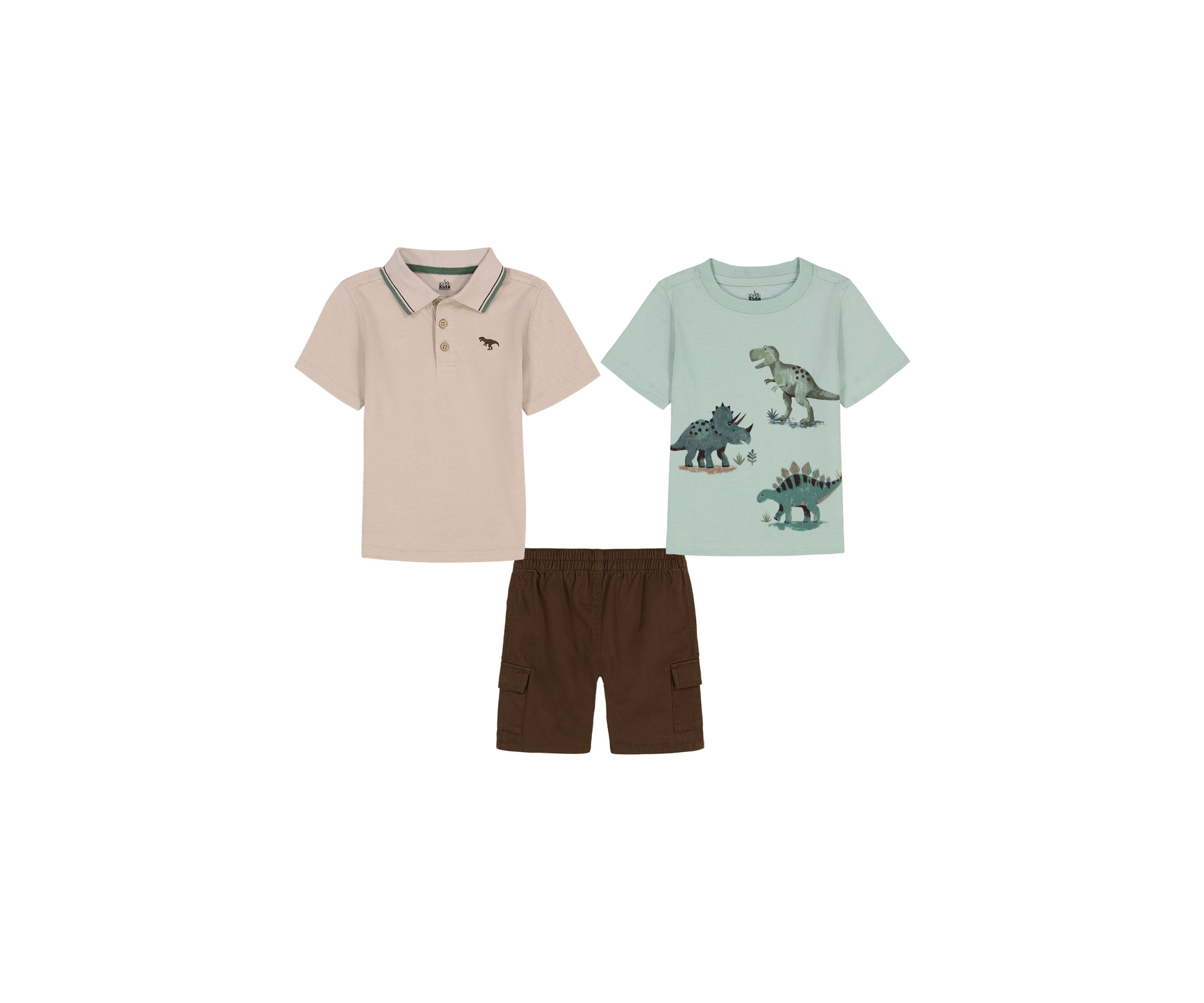Toddler Boys Three Piece Dinosaur Graphic T-Shirt and Shorts Set
