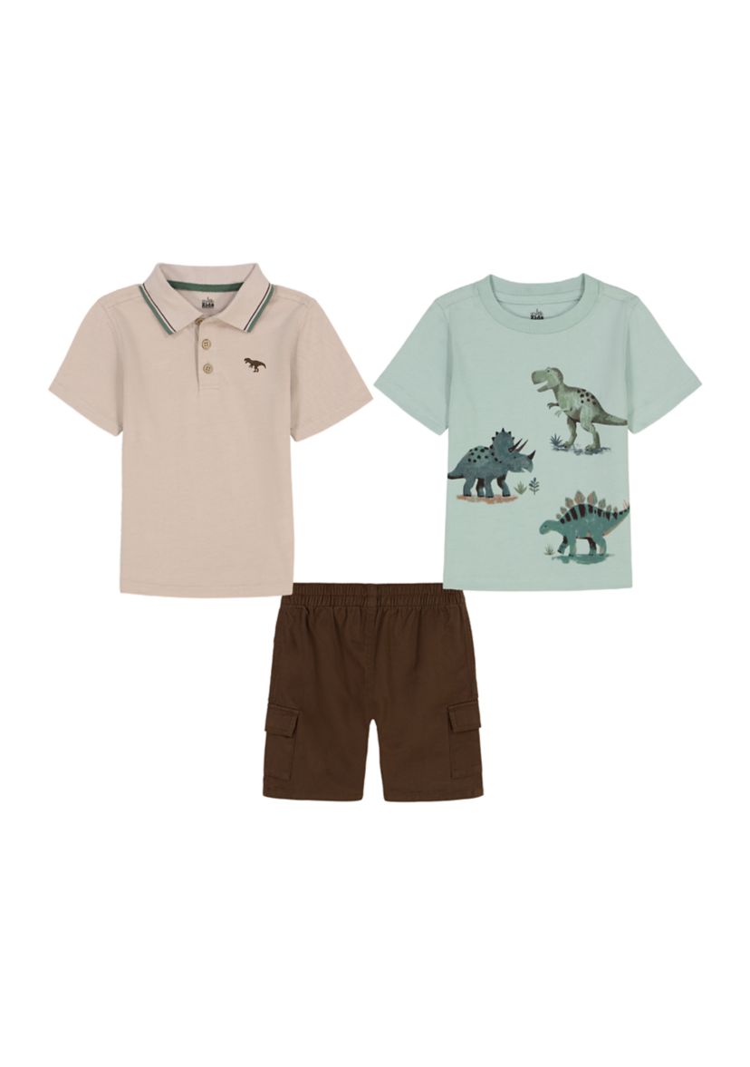 Toddler Boys Three Piece Dinosaur Graphic T-Shirt and Shorts Set