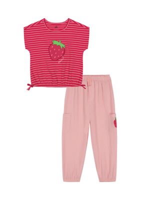 Kids Headquarters Baby Girls Strawberry Gauze Jogger Set, 12 Months