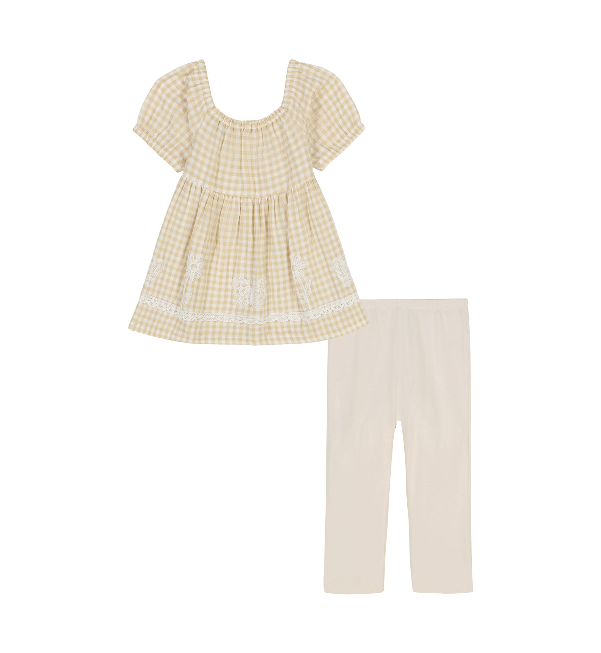 Toddler Girls Gingham Printed Top and Leggings Set
