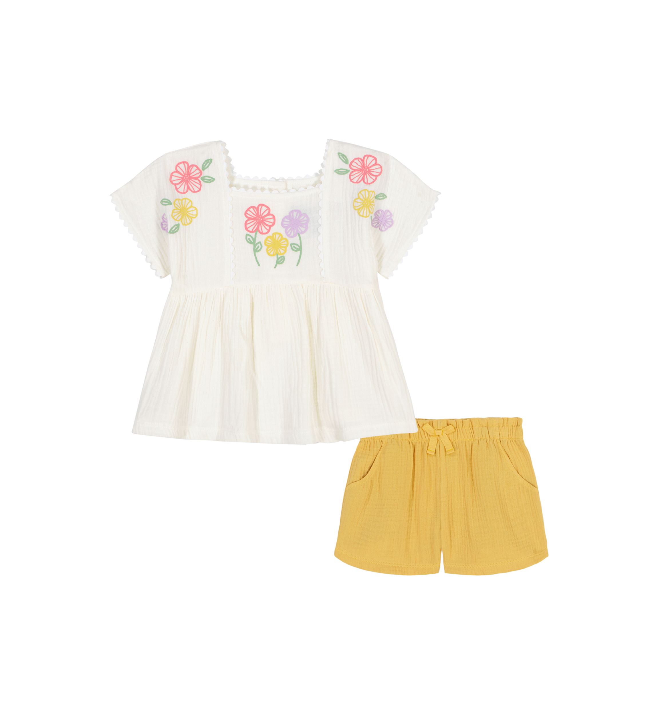 Toddler Girls Gauze Floral Shorts Set