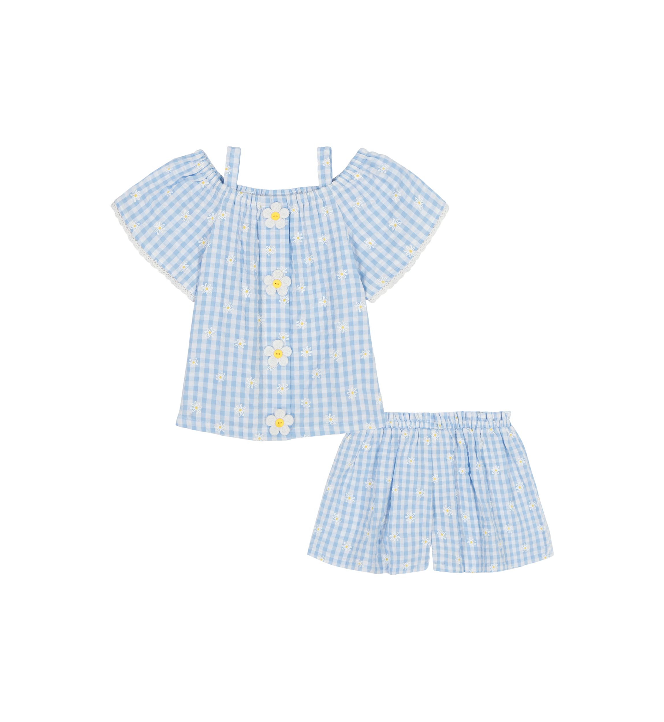 Baby Girls Gingham Daisy Printed Top and Shorts Set