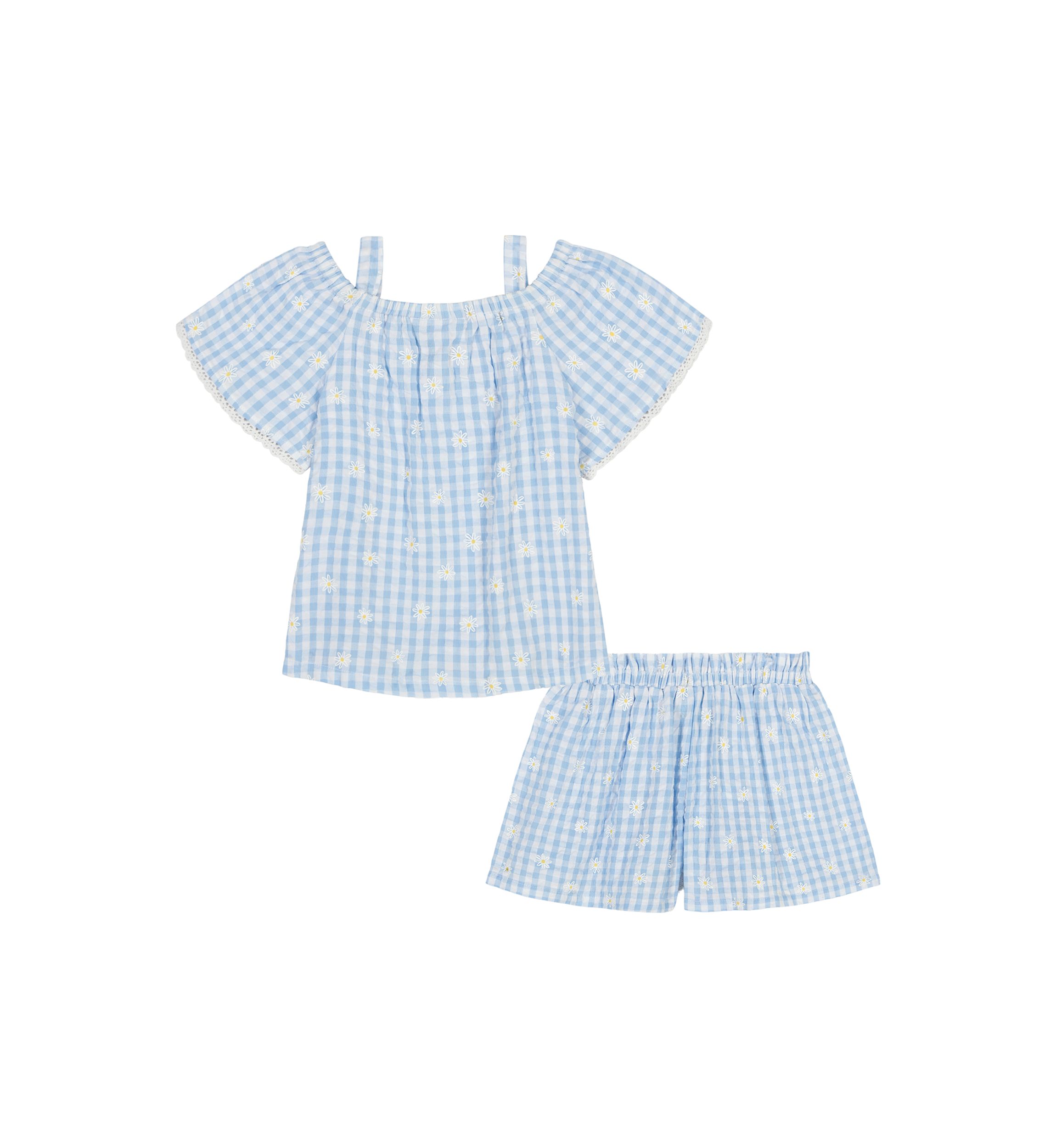 Baby Girls Gingham Daisy Printed Top and Shorts Set