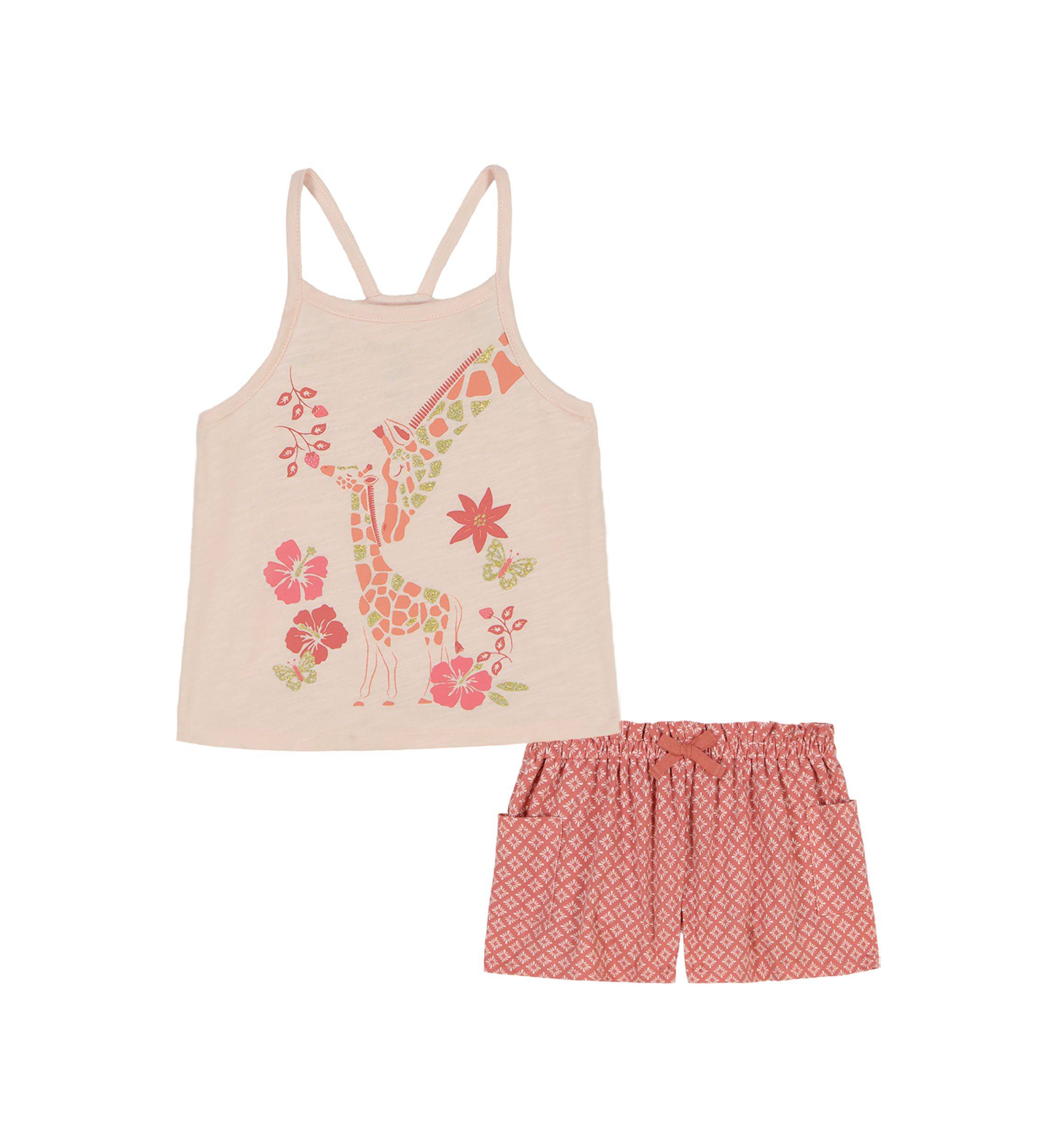 Baby Girls Giraffe Printed Tank Top and Shorts Set