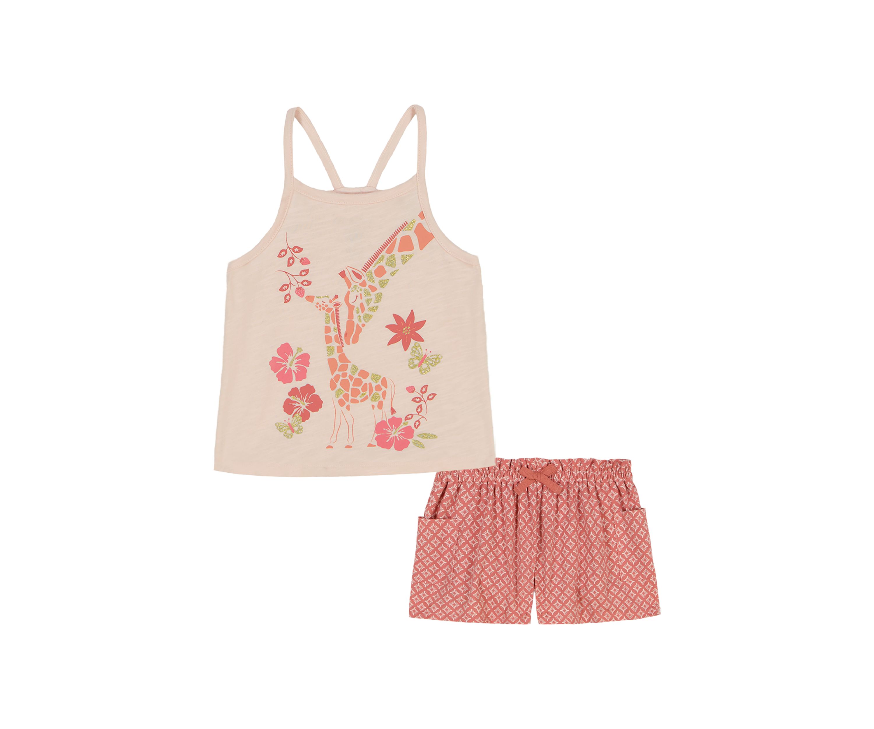 Toddler Girls Giraffe Printed Tank Top and Shorts Set