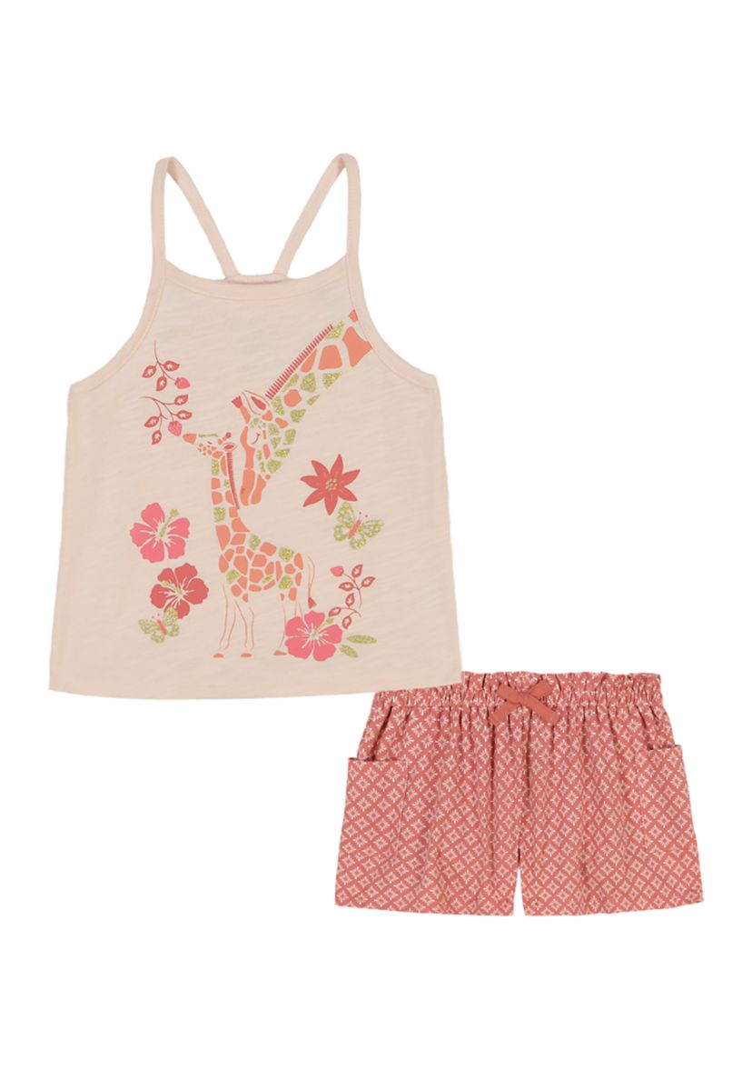Toddler Girls Giraffe Printed Tank Top and Shorts Set