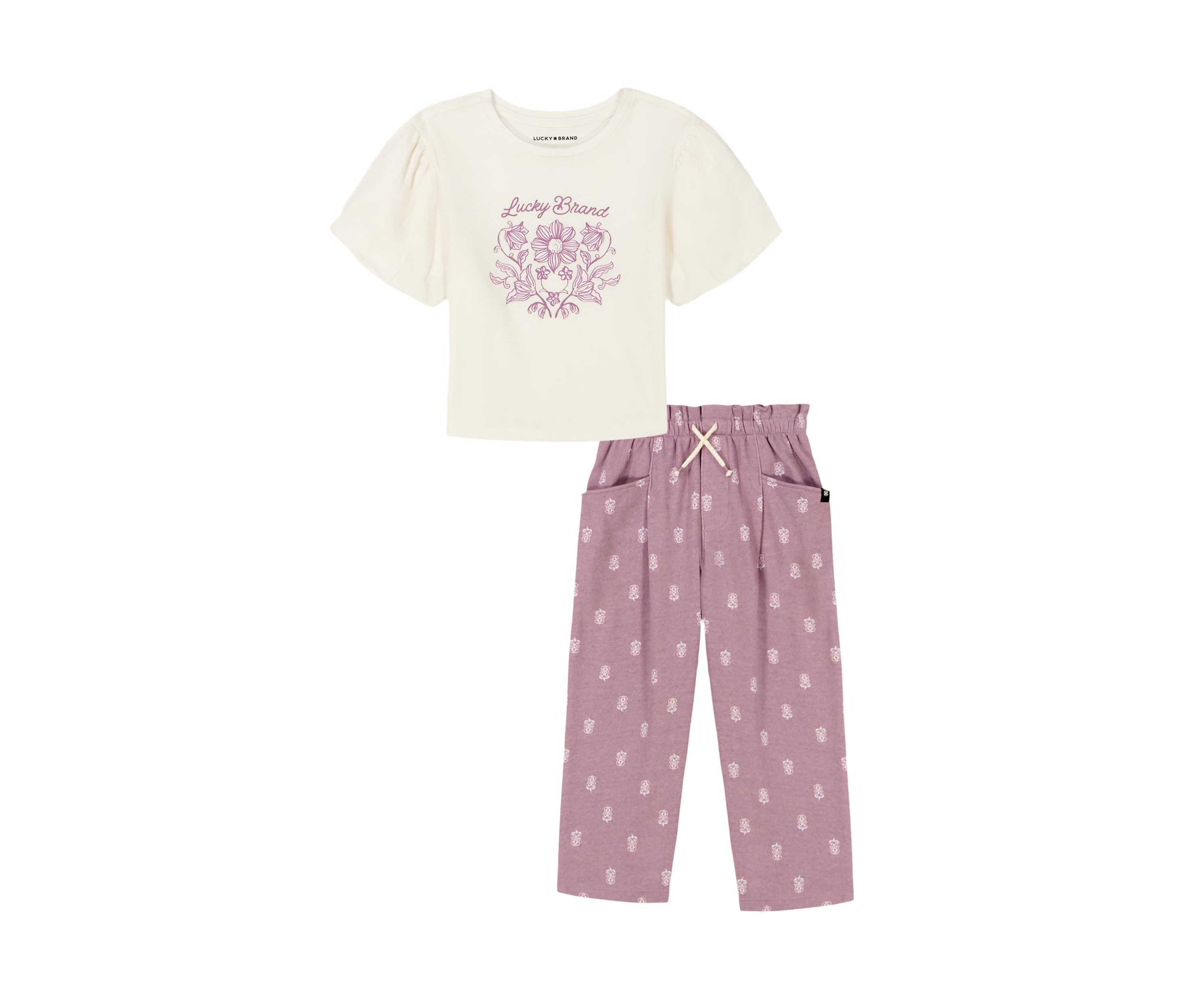 Toddler Girls Short Sleeve Top and Printed Pants Set