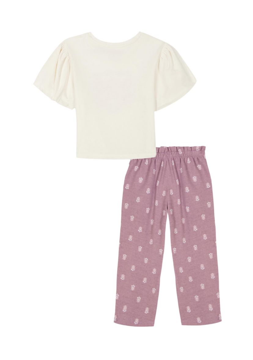 Toddler Girls Short Sleeve Top and Printed Pants Set