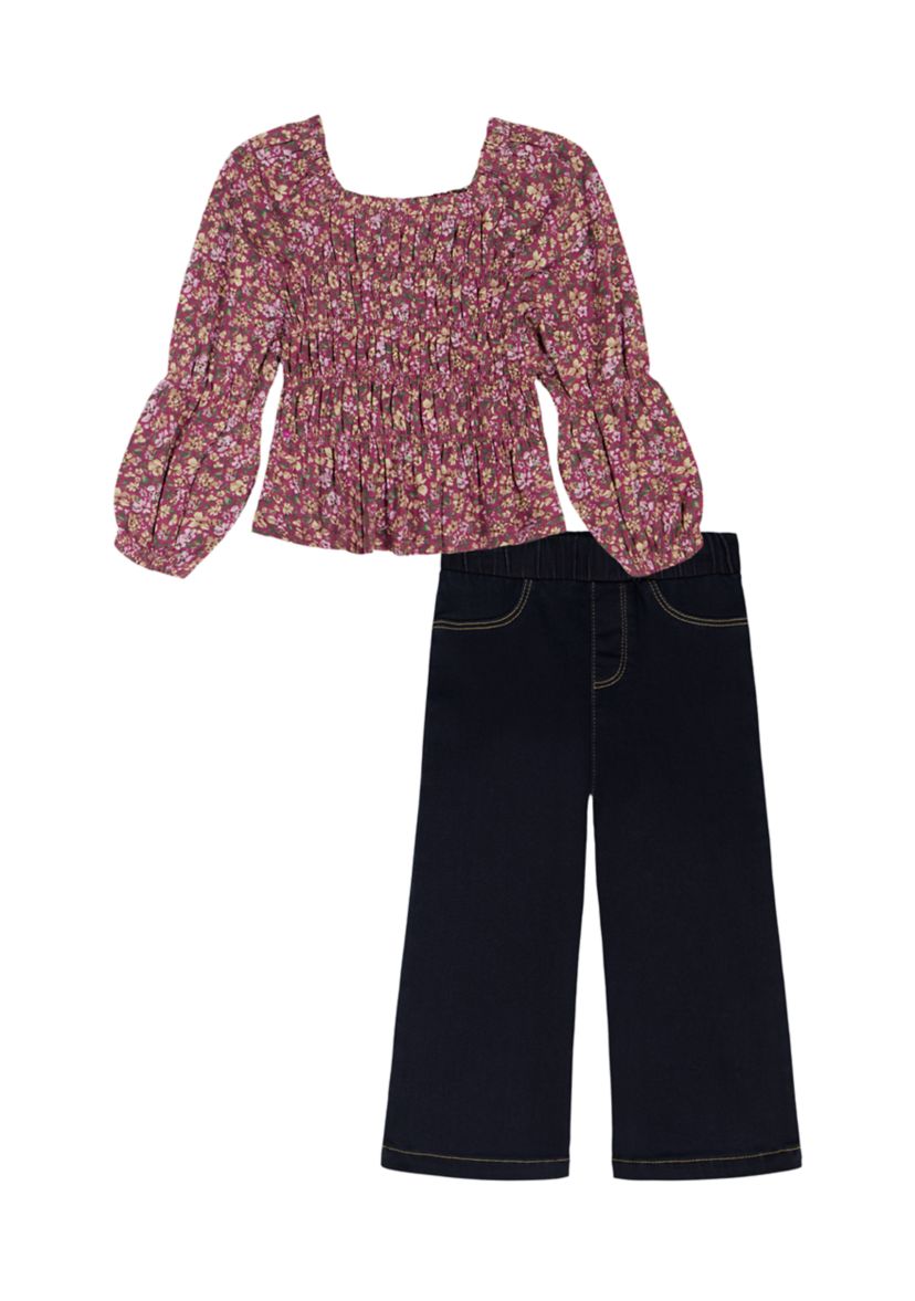 Toddler Girls Printed Top and Flared Pants Set