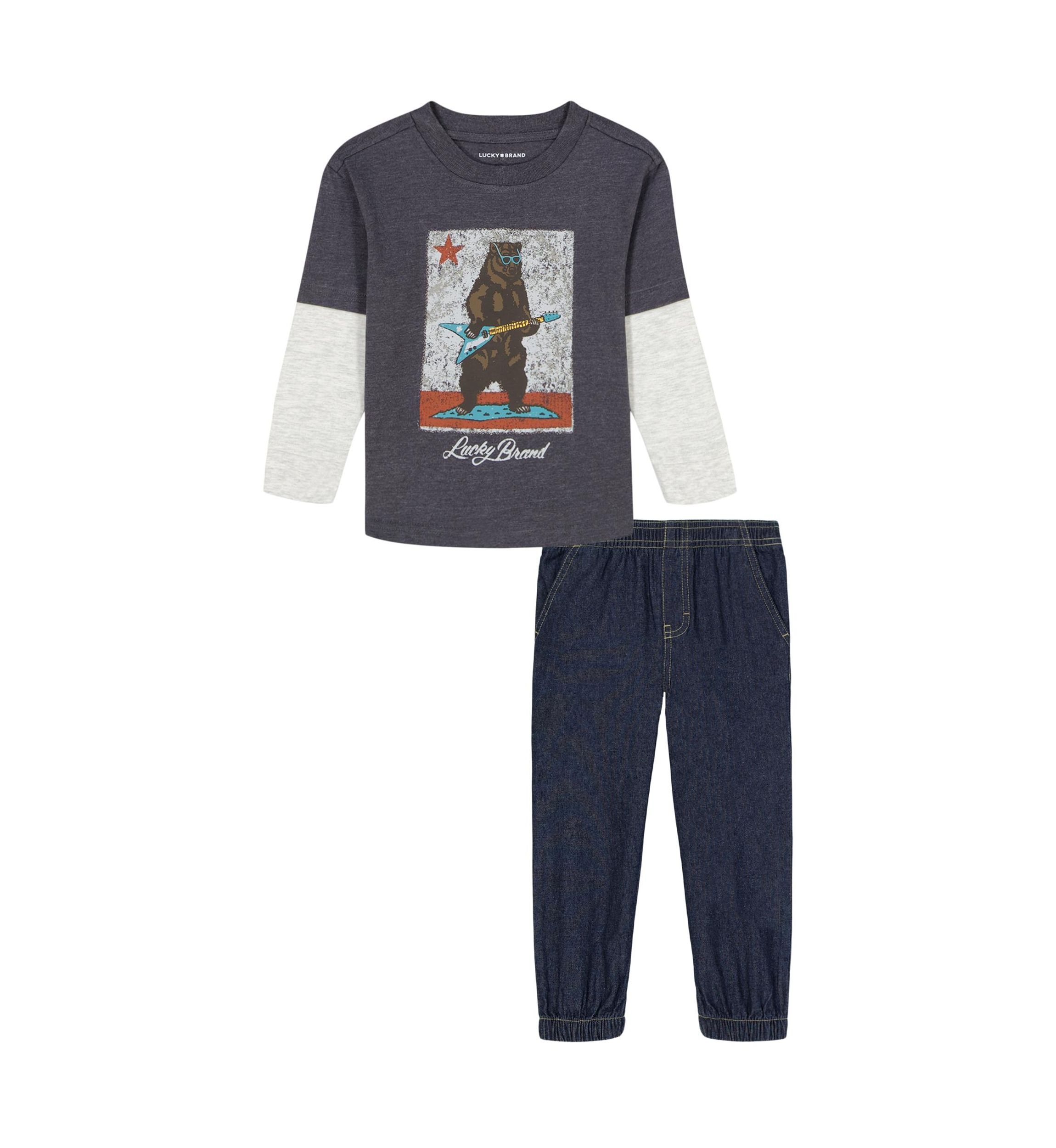 Toddler Boys Long Sleeve T-Shirt and Denim Pants Set