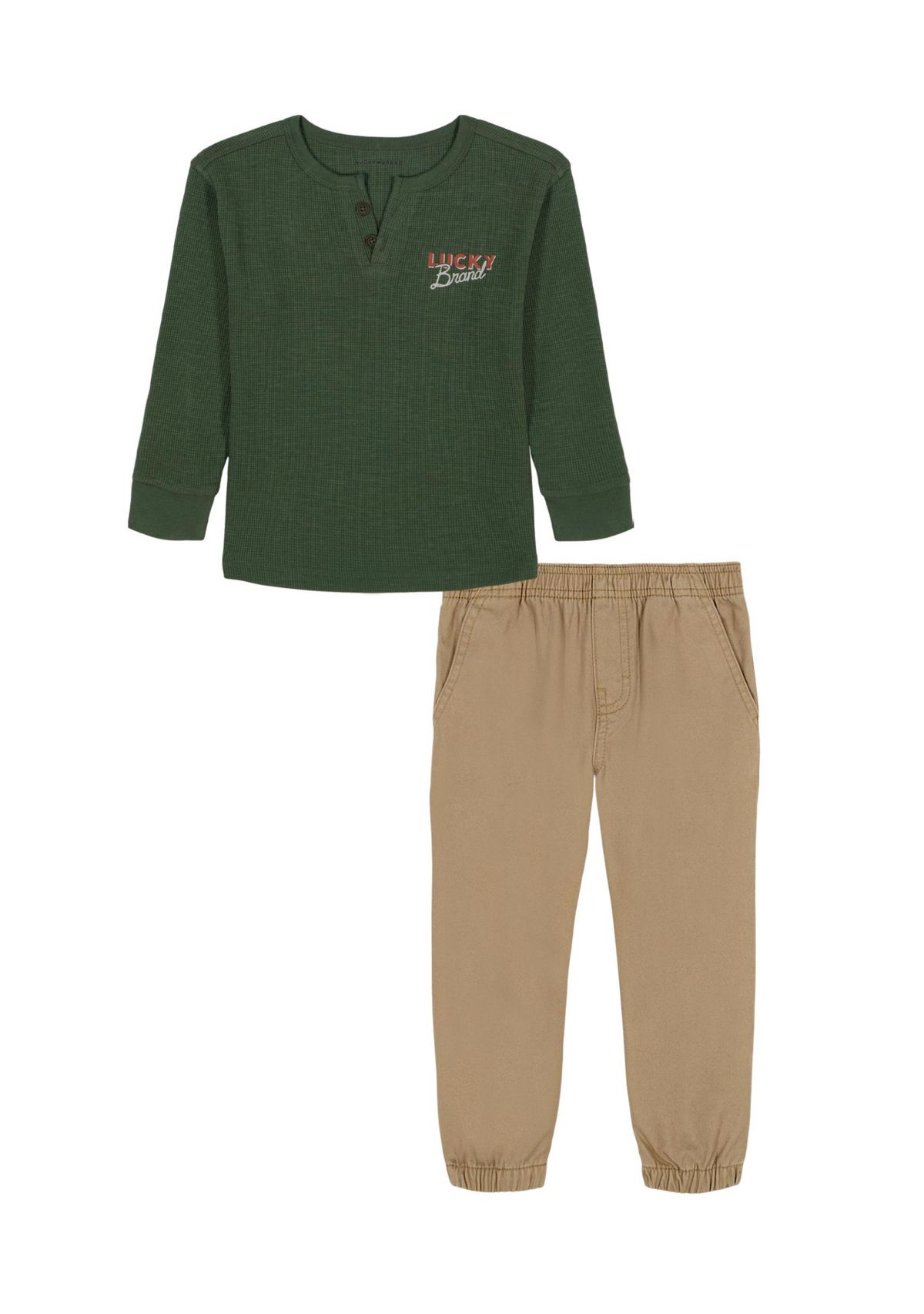 Toddler Boys 2 Piece Thermal Henley Shirt with Twill Jogger Pants