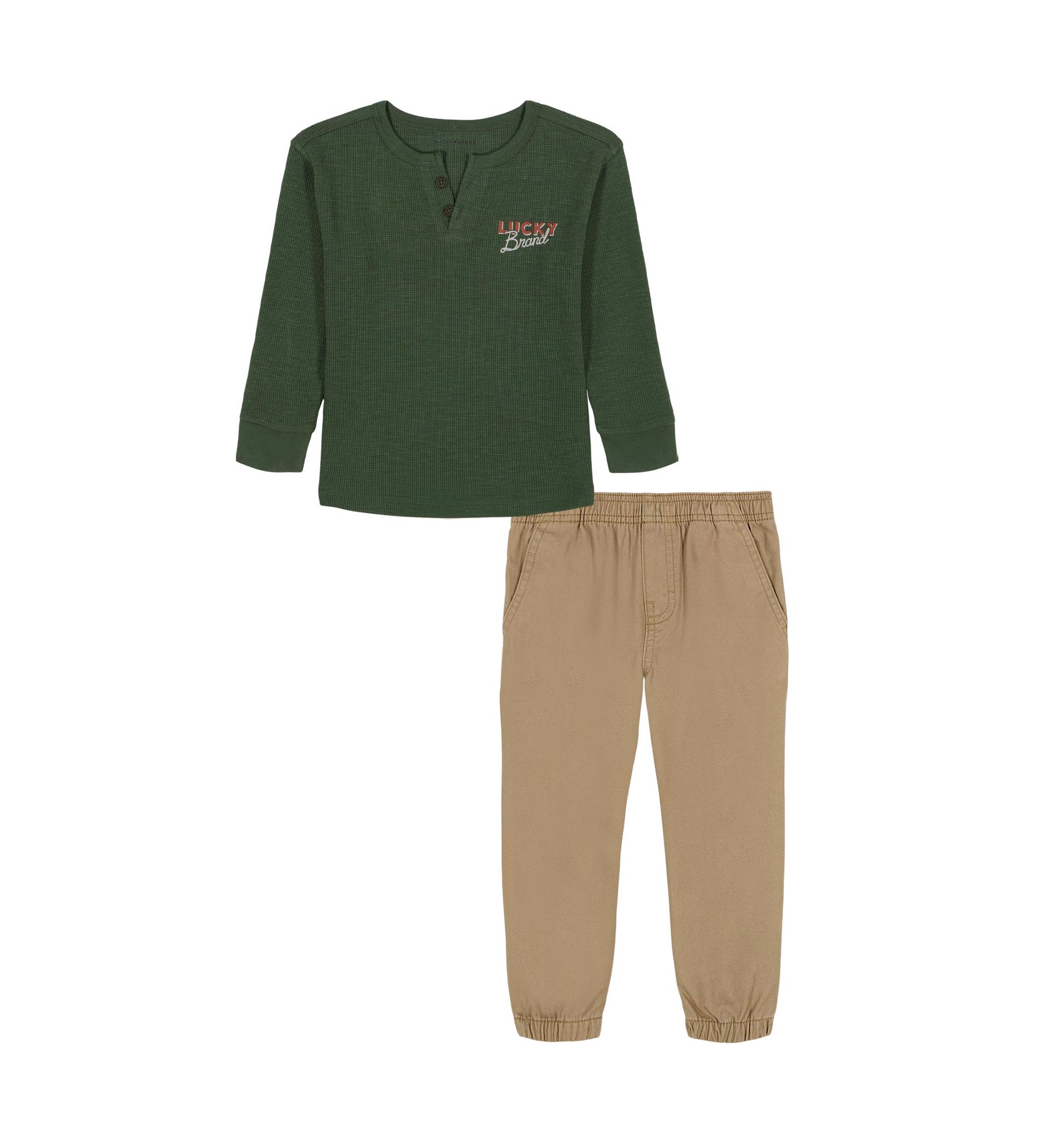 Toddler Boys 2 Piece Thermal Henley Shirt with Twill Jogger Pants