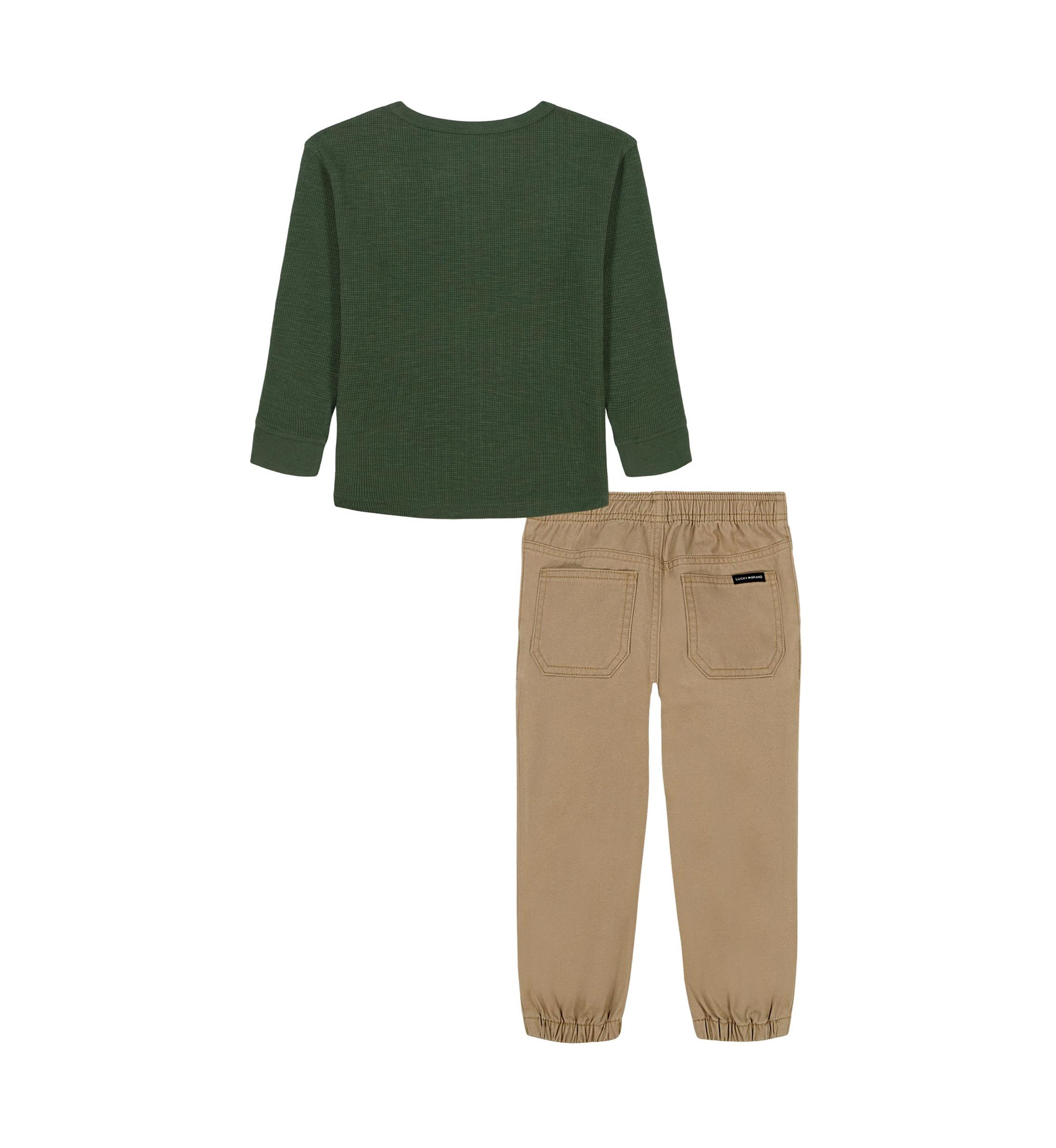 Toddler Boys 2 Piece Thermal Henley Shirt with Twill Jogger Pants