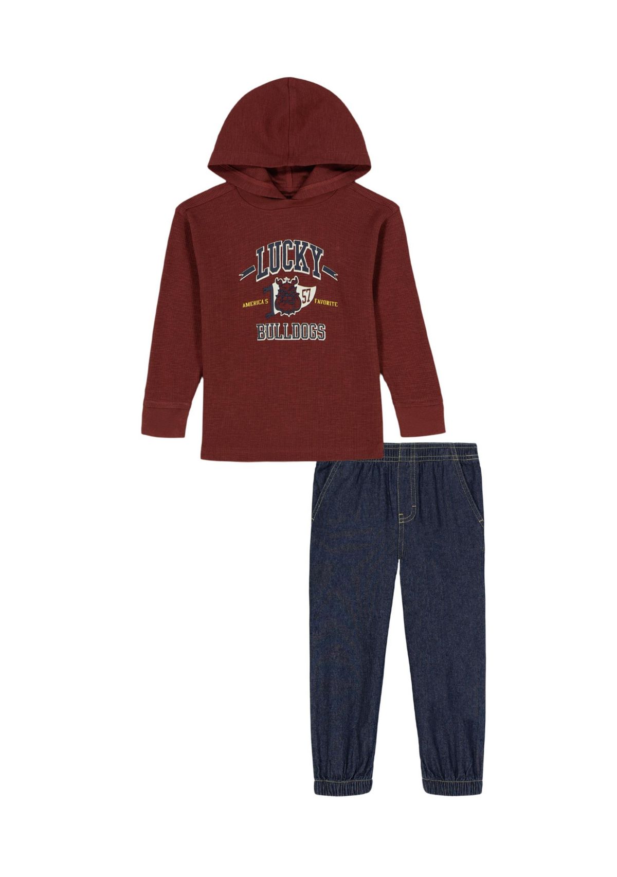 Toddler Boys Knit Hoodie and Denim Pants Set