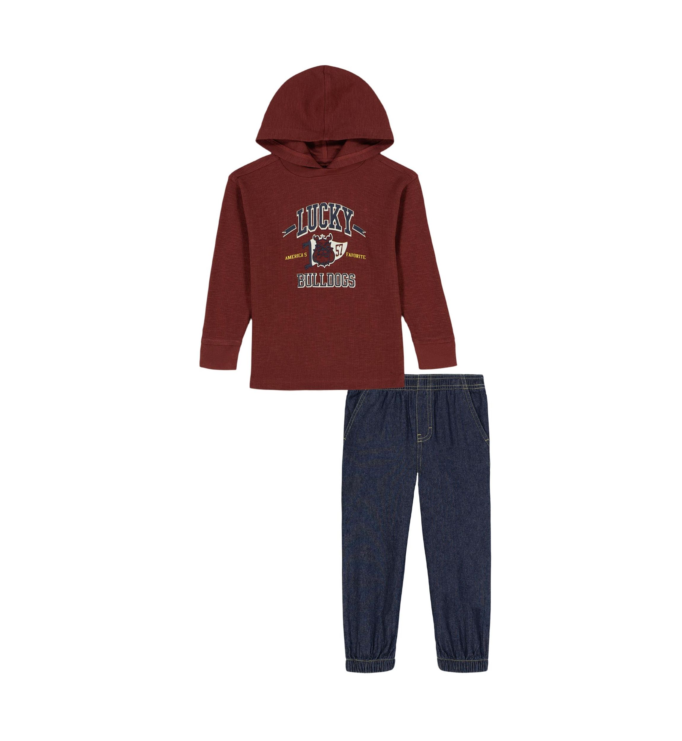 Toddler Boys Knit Hoodie and Denim Pants Set