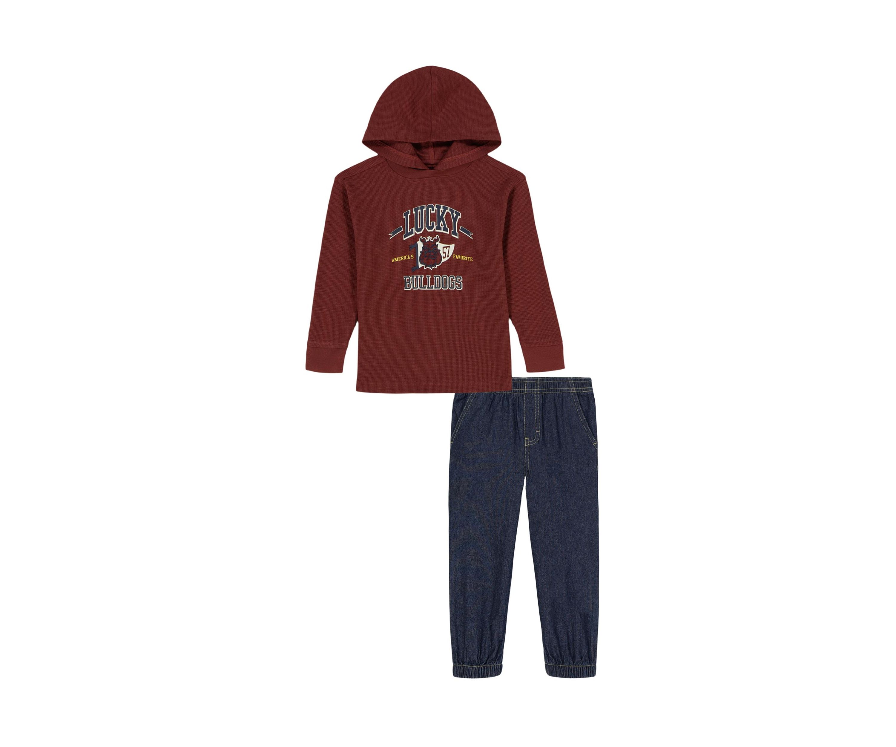Toddler Boys Knit Hoodie and Denim Pants Set
