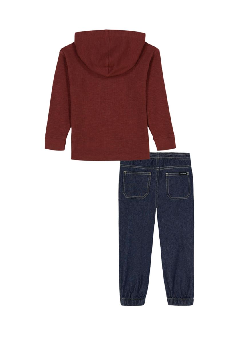 Toddler Boys Knit Hoodie and Denim Pants Set