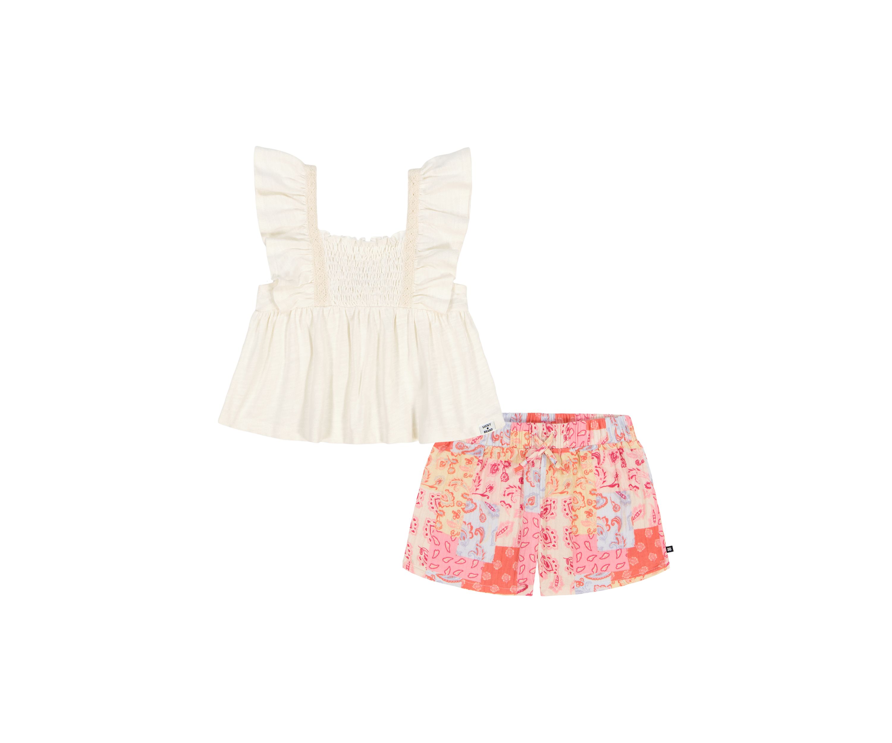 Toddler Girls Short Flutter Sleeve Top and Printed Shorts Set