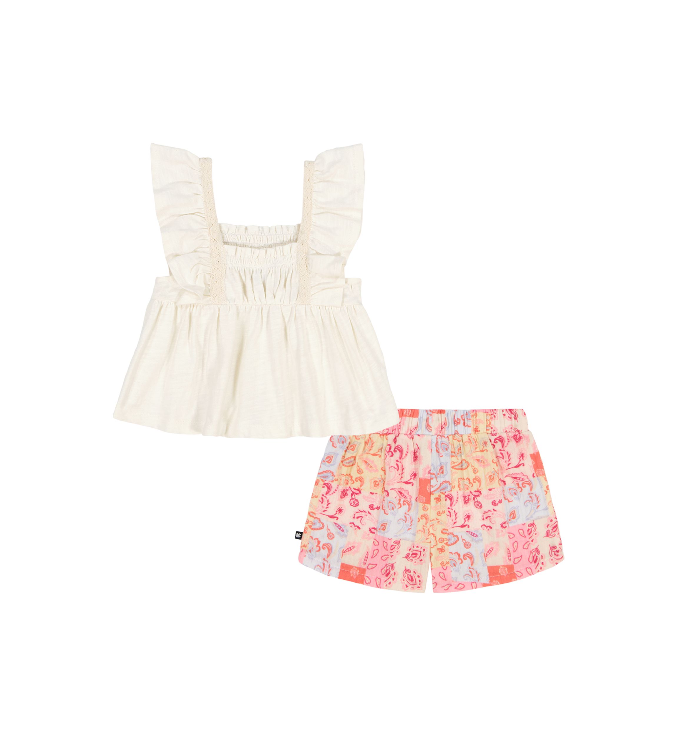 Toddler Girls Short Flutter Sleeve Top and Printed Shorts Set