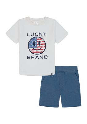 Ensemble 2 Pièces Lucky Brand Pour Garçon - Jean Short élastique Bleu, Neuf Avec étiquettes