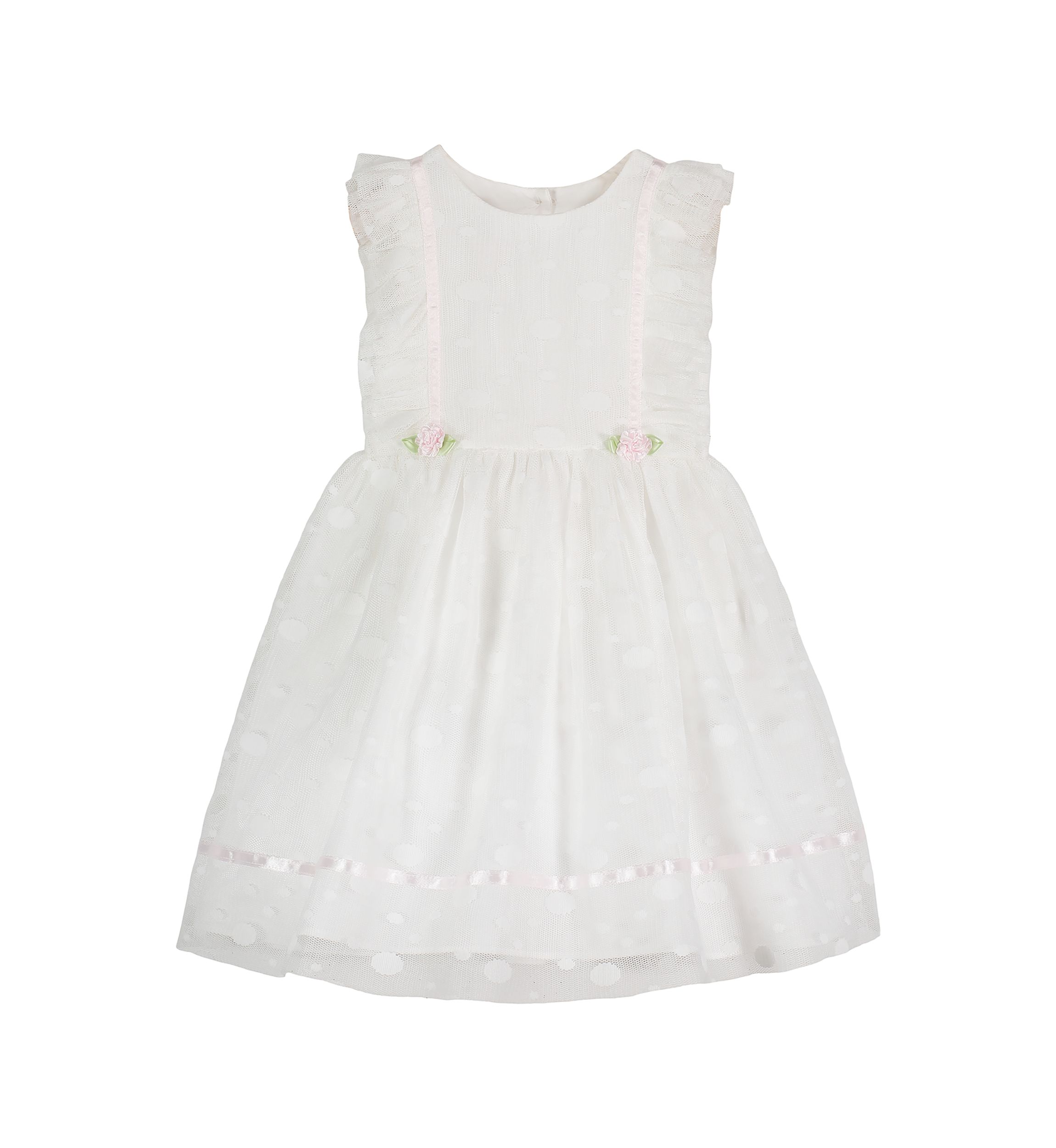 Baby Girls Mesh Dot Ribbon Trim Tess Dress