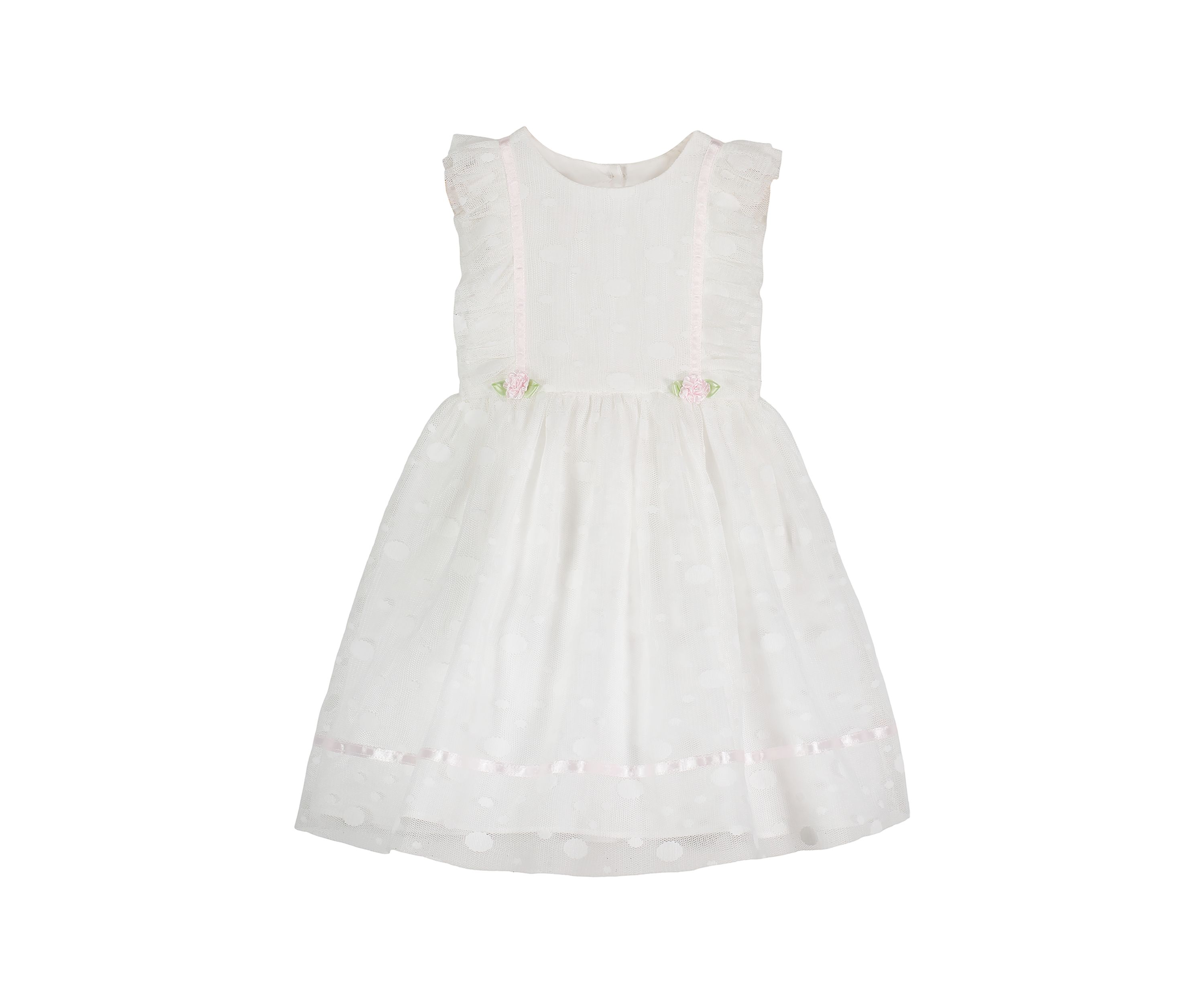 Baby Girls Mesh Dot Ribbon Trim Tess Dress