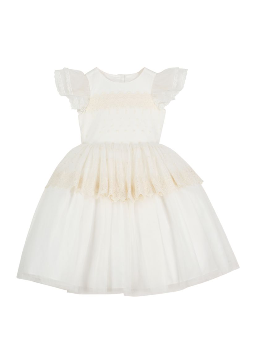 Toddler Girls Flutter Sleeve Embroidered Peplum Dress