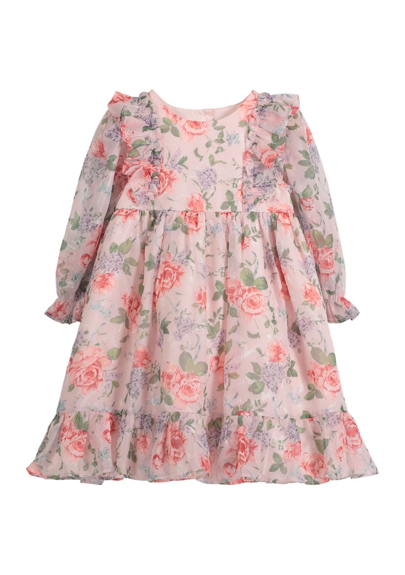 Baby Girls Ruffle Front Floral Printed Dress