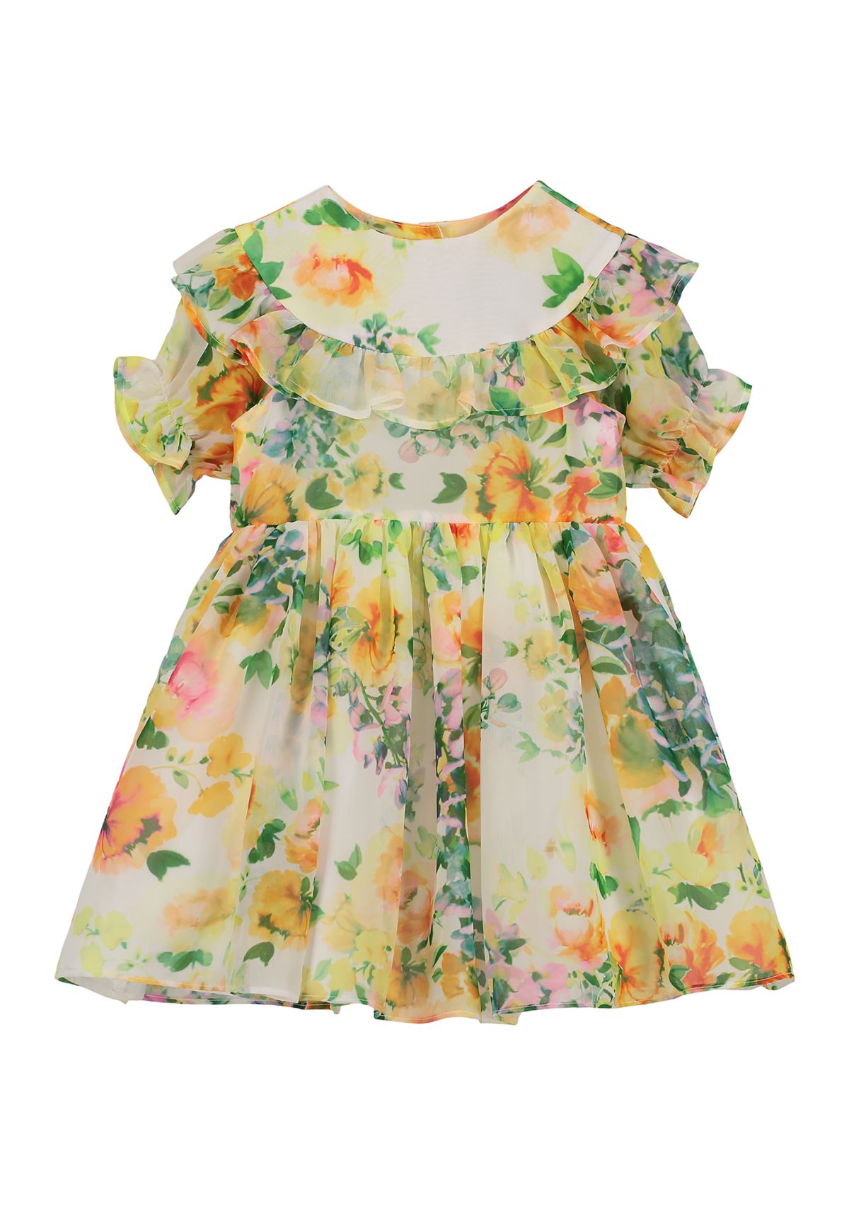 Baby Girls Ruffle Yoke Floral Printed Chiffon Dress