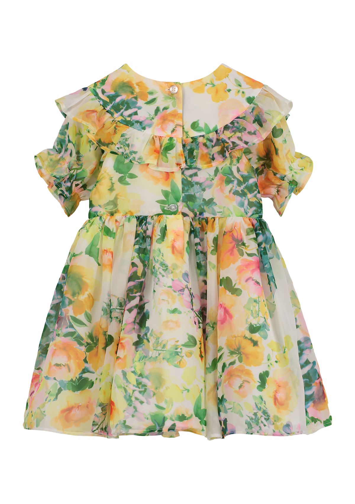 Baby Girls Ruffle Yoke Floral Printed Chiffon Dress