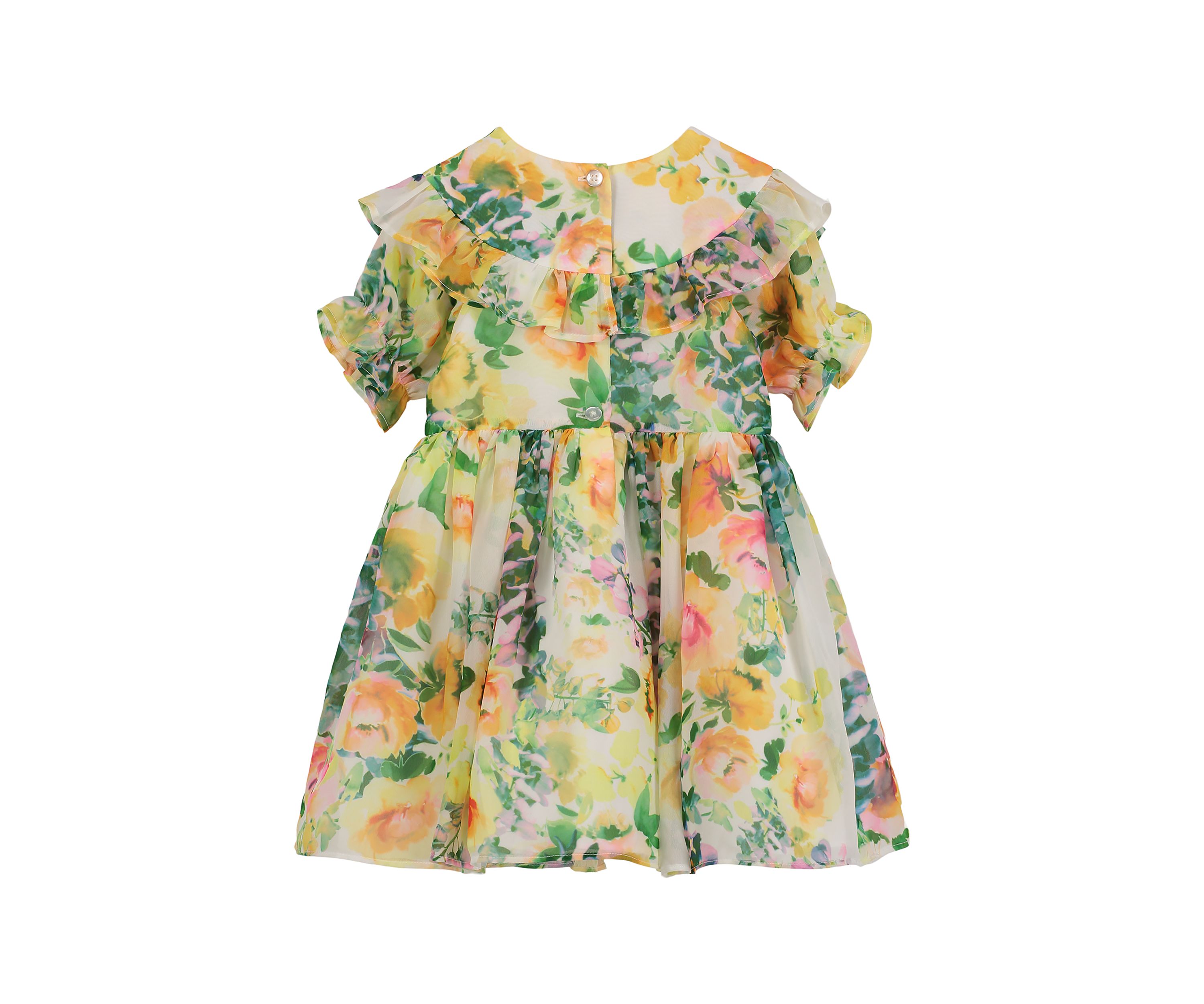 Baby Girls Ruffle Yoke Floral Printed Chiffon Dress