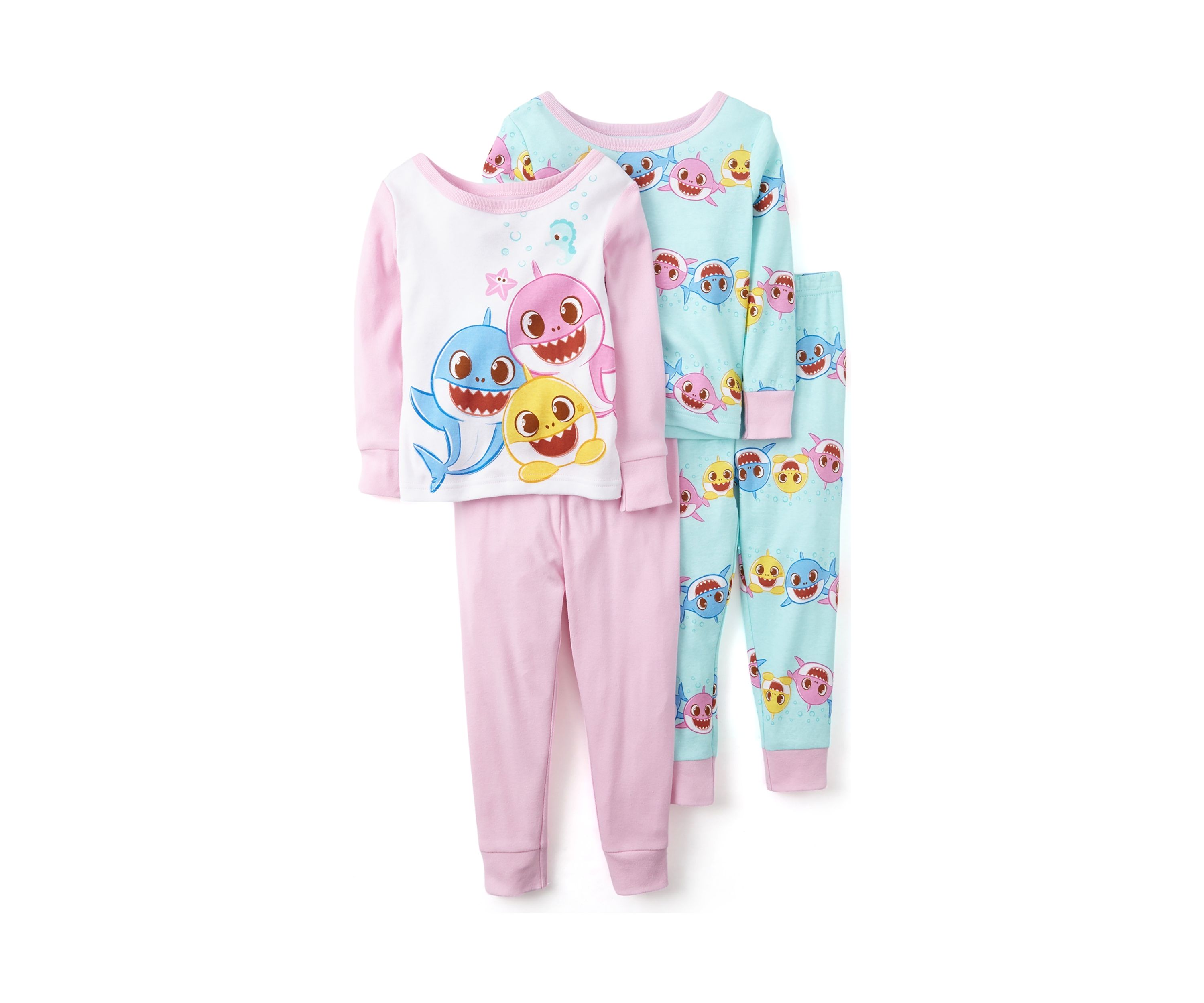 Toddler Girls Cute Sharks 4 Piece Printed Pajama Set