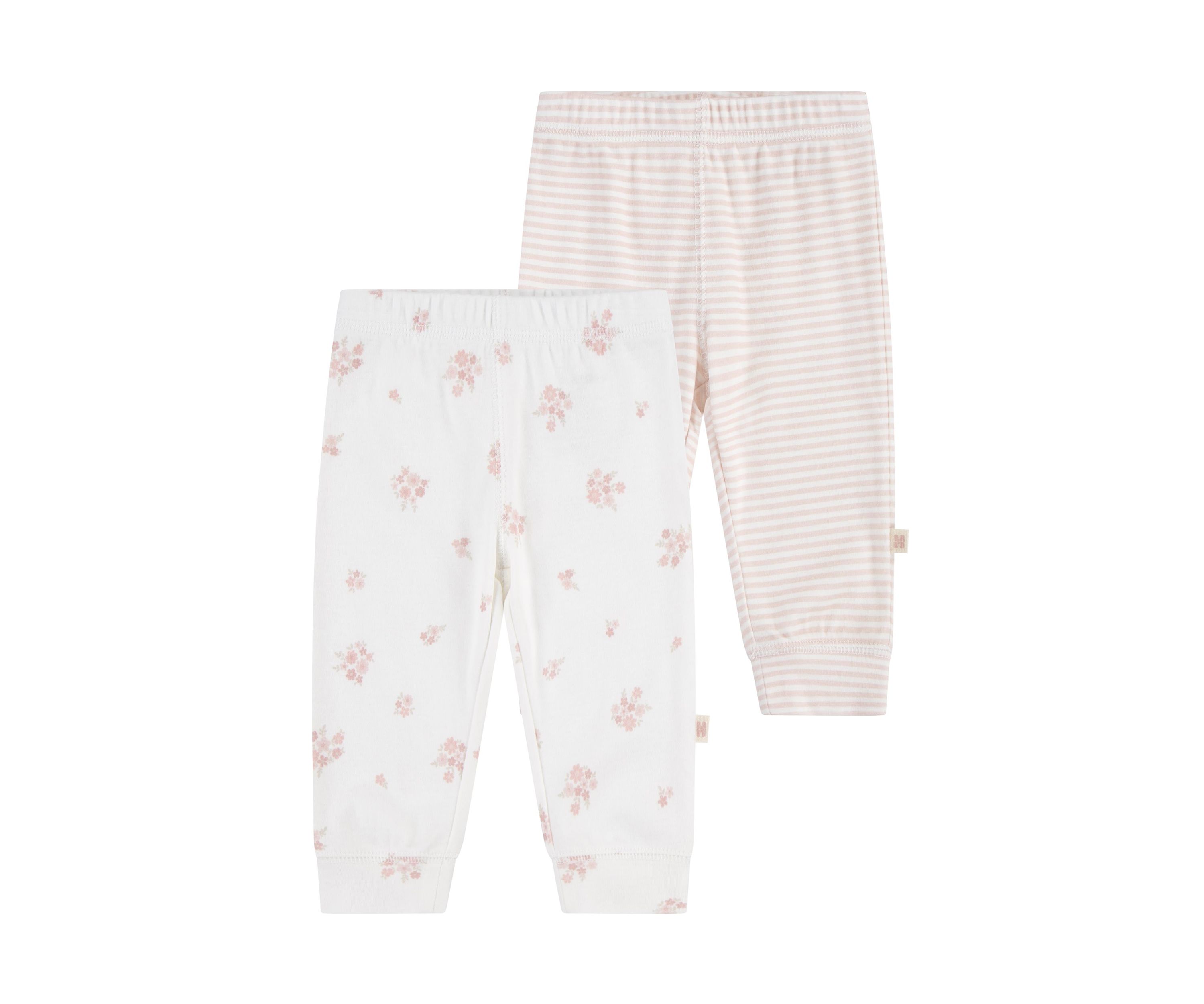 Baby Girls Printed and Solid Pants - 2 Pack