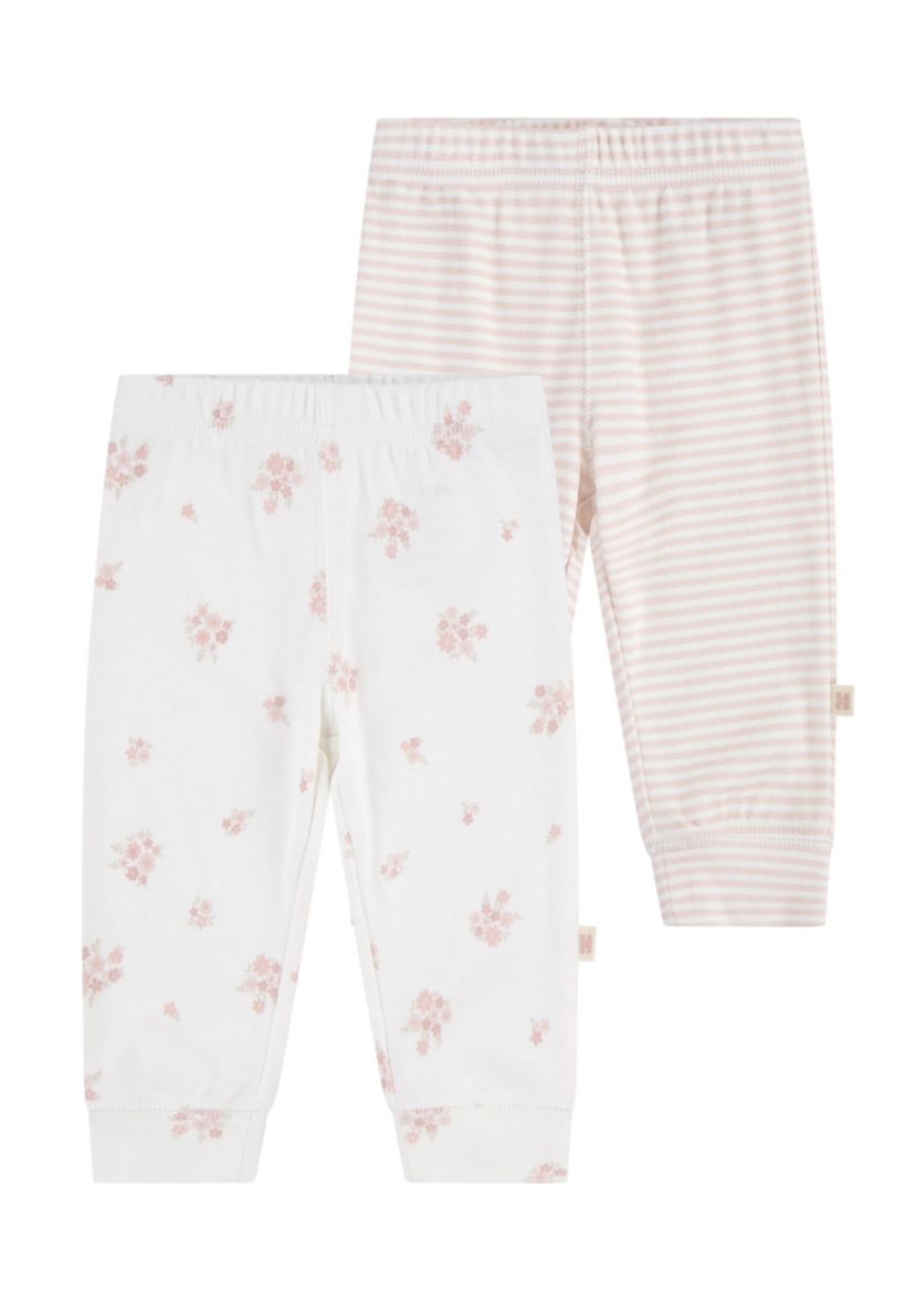 Baby Girls Printed and Solid Pants - 2 Pack