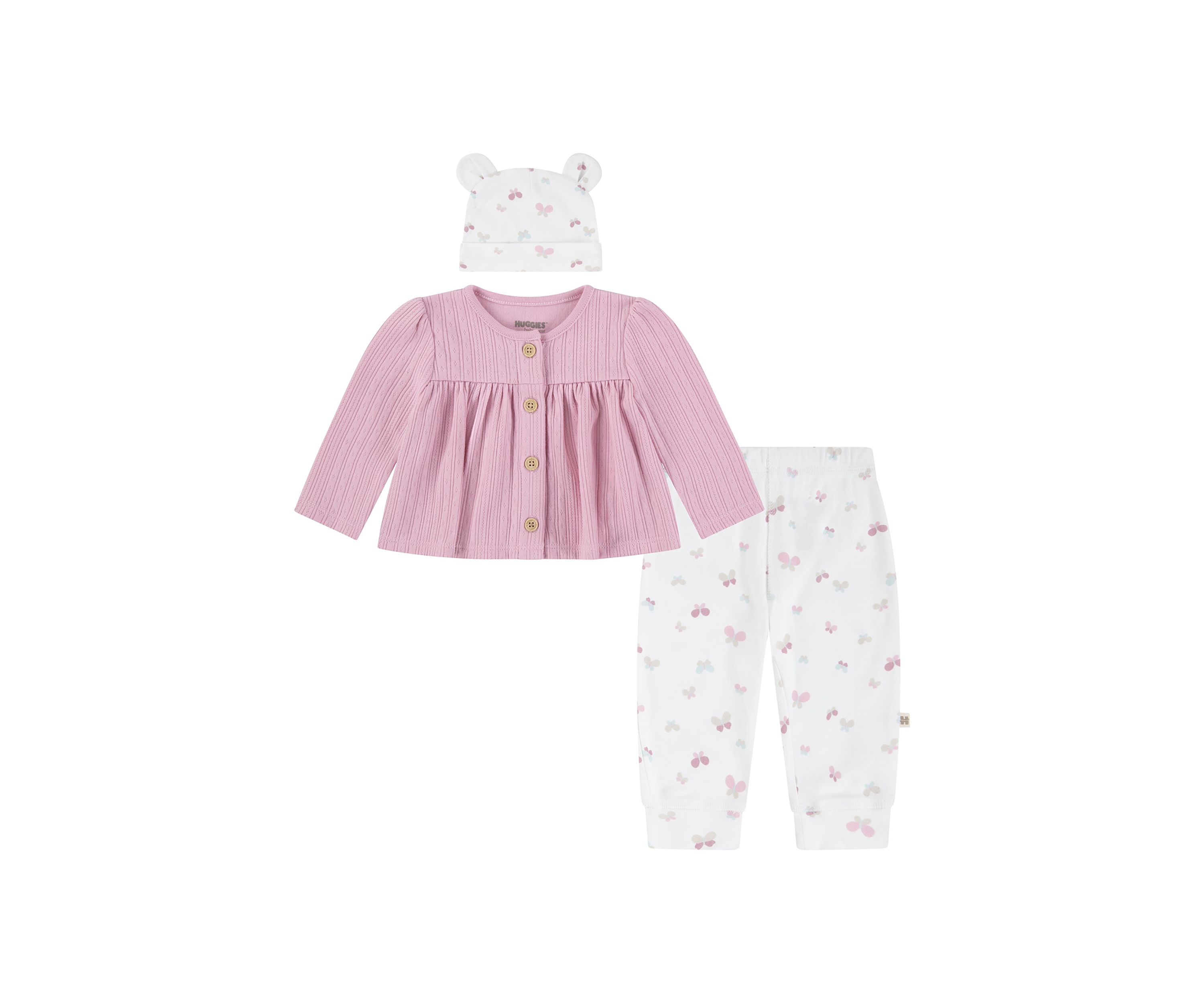 Baby Girls 3 Piece Top and Pants Set with Hat