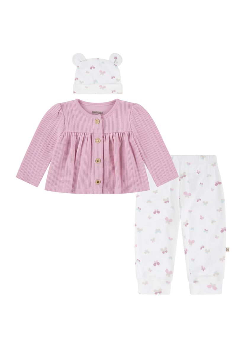 Baby Girls 3 Piece Top and Pants Set with Hat