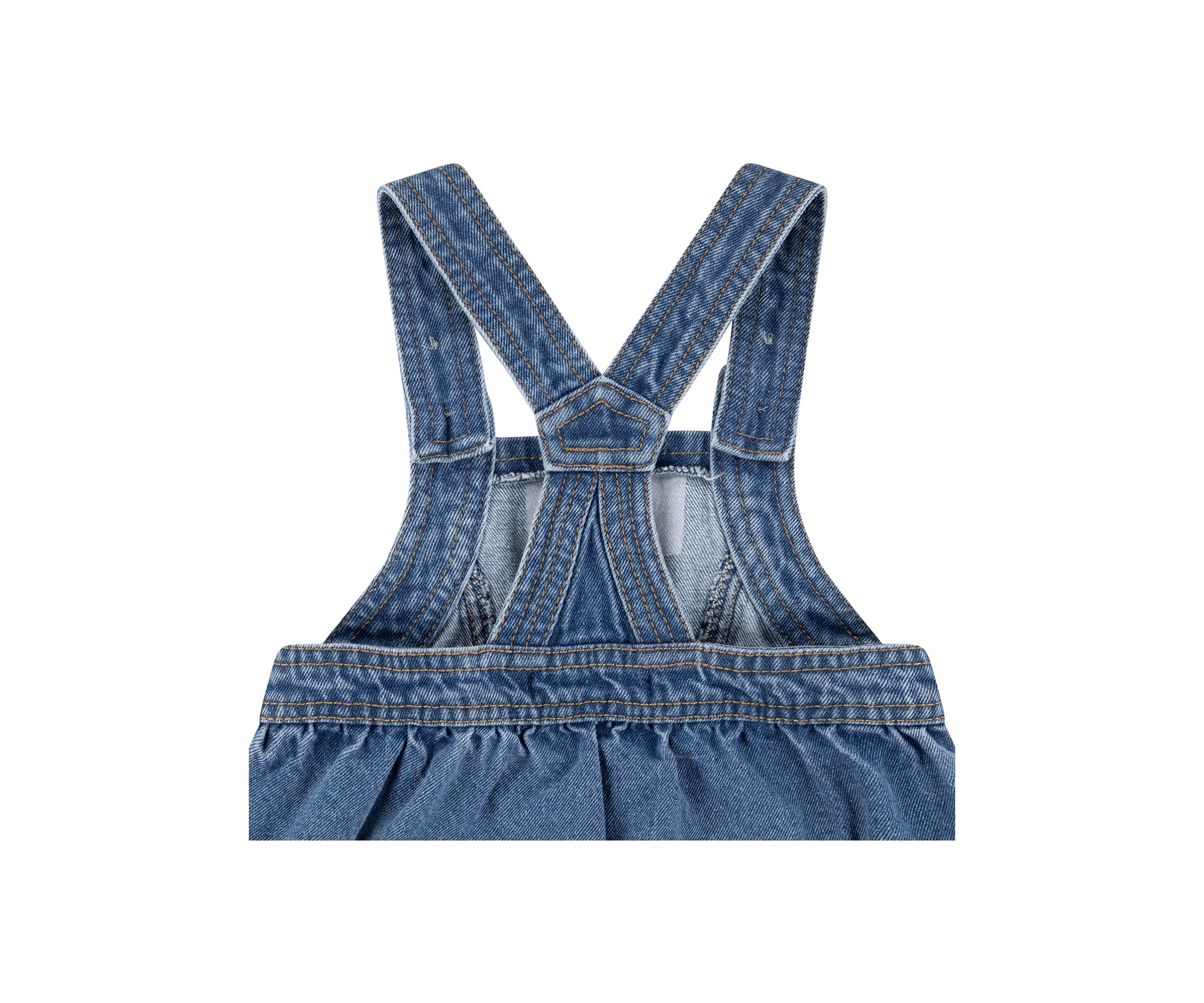 Baby Girls Printed Pinafore Bodysuit and Denim Skirtall Set